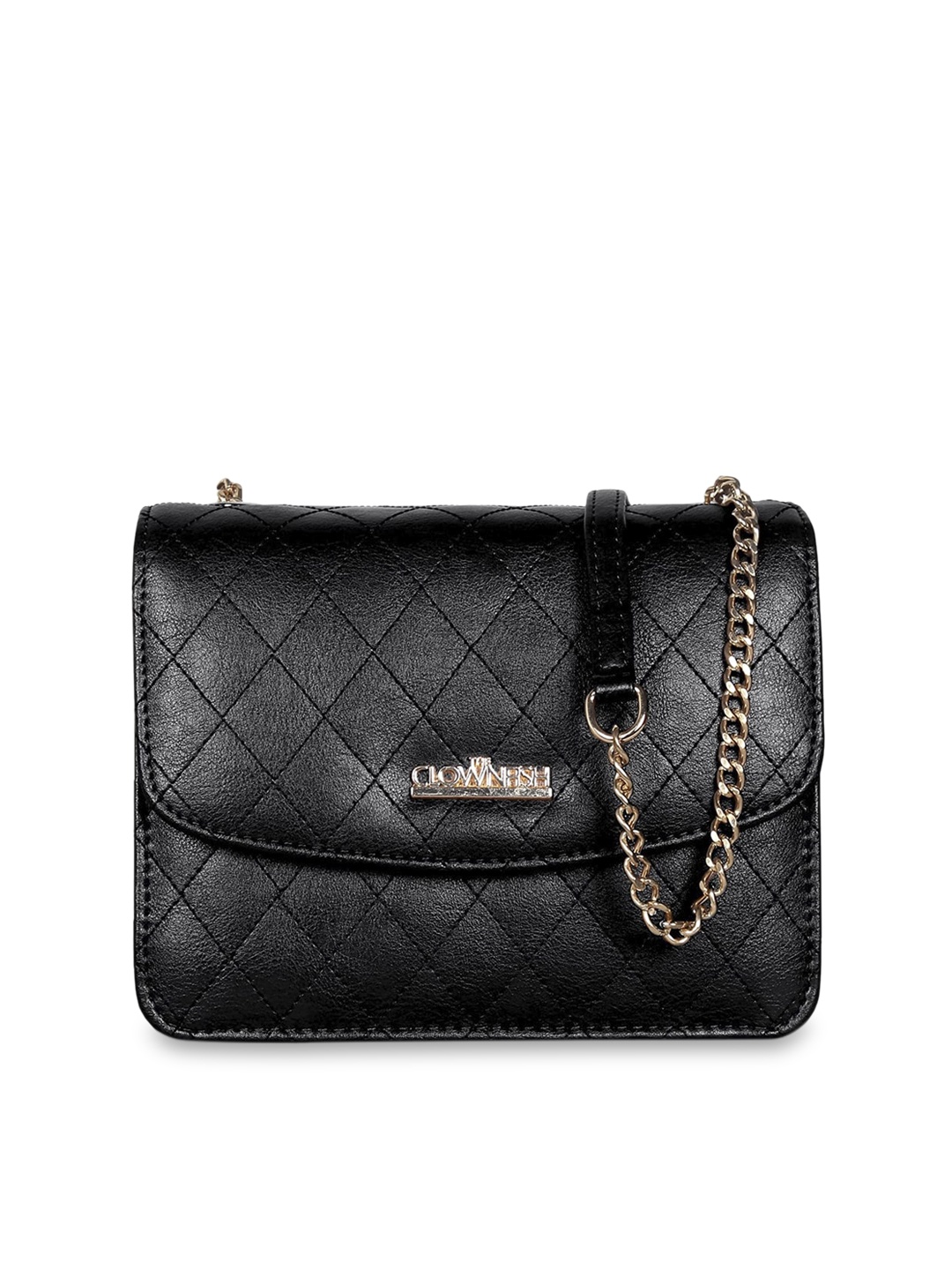 

THE CLOWNFISH Elora Black Textured Structured Sling Bag with Quilted