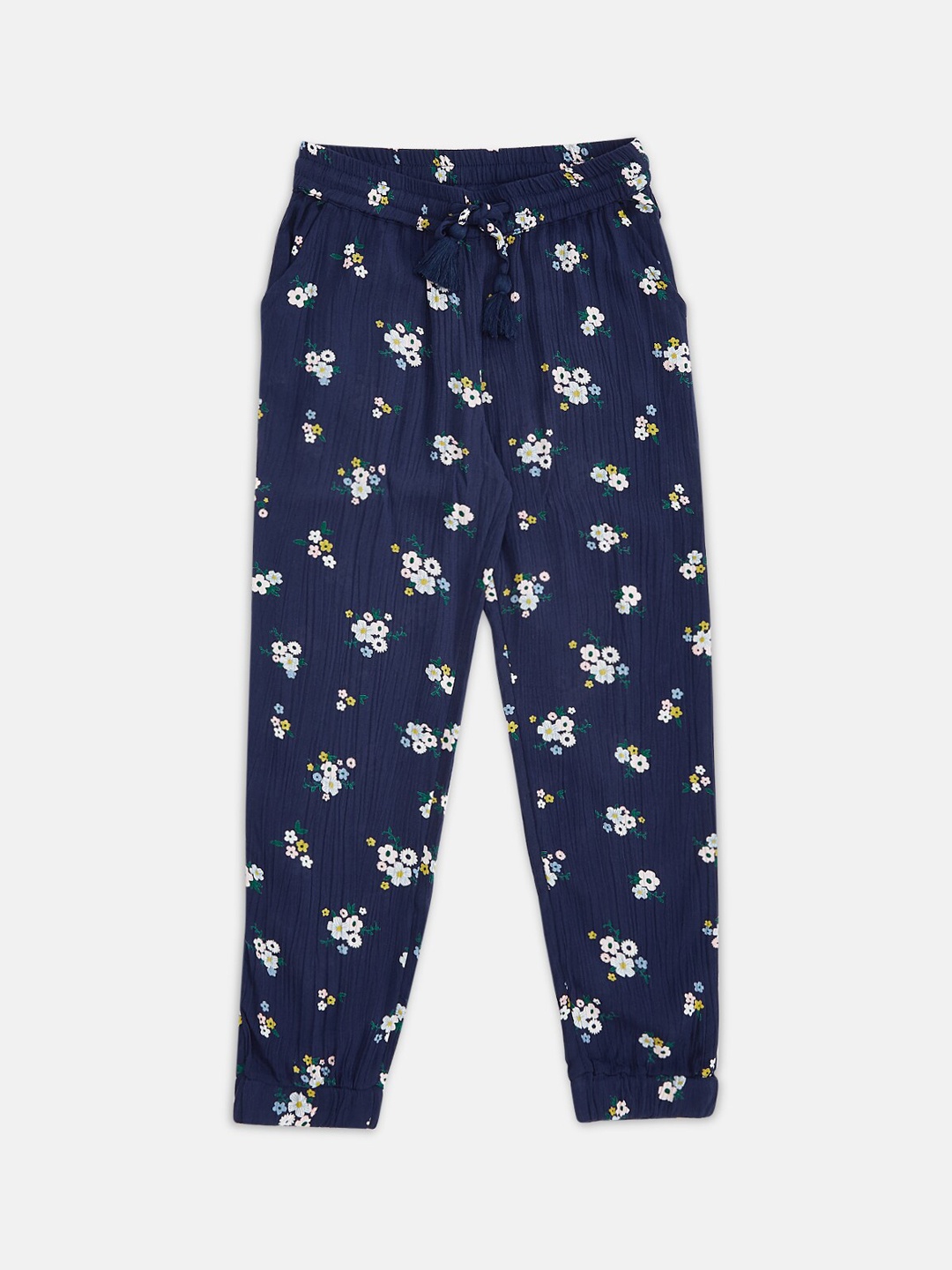 

Pantaloons Junior Girls Navy Blue & White Floral Printed Relaxed Fit Track Pants