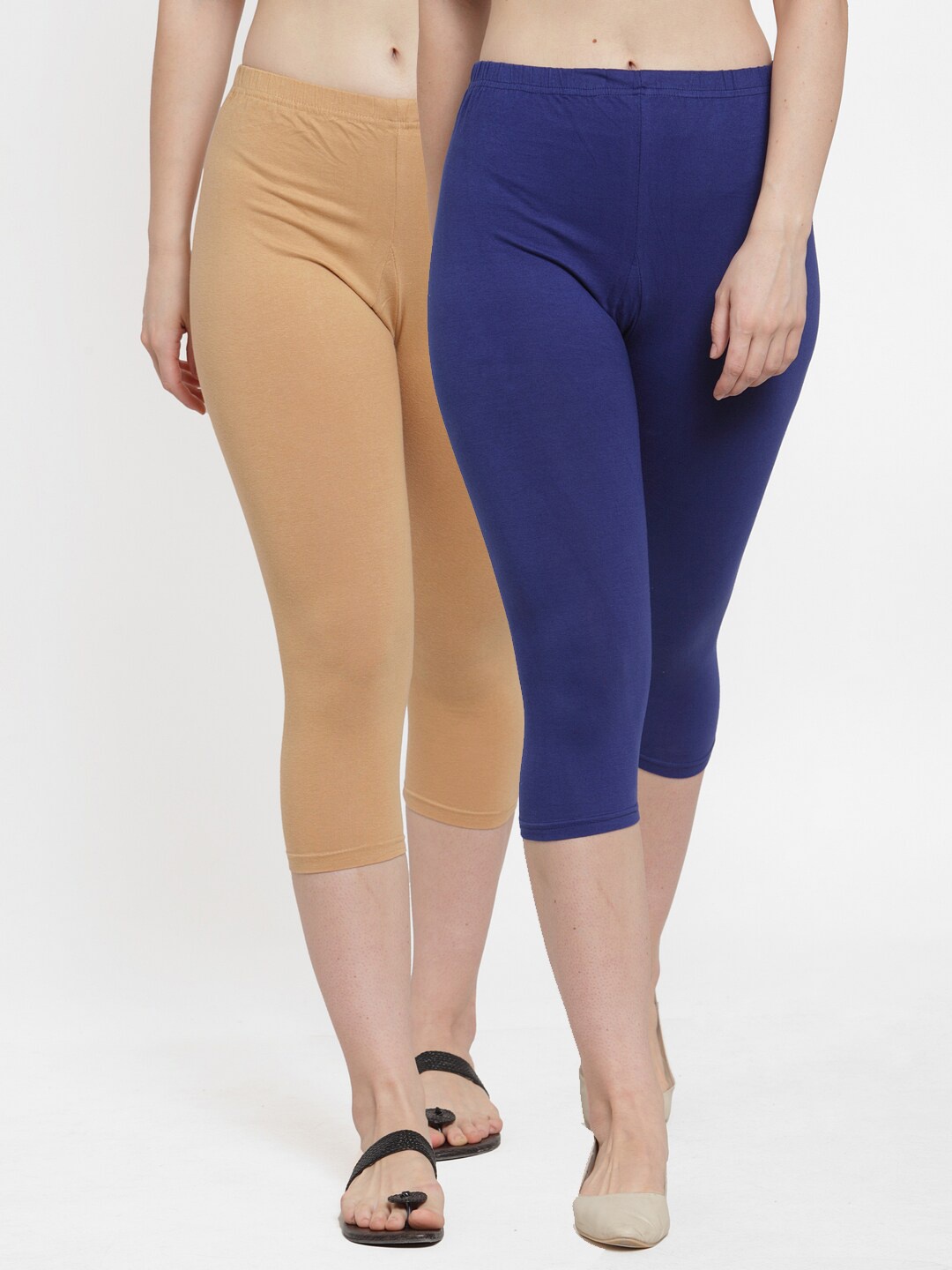 

GRACIT Women Set of 2 Blue & Beige Solid Capris