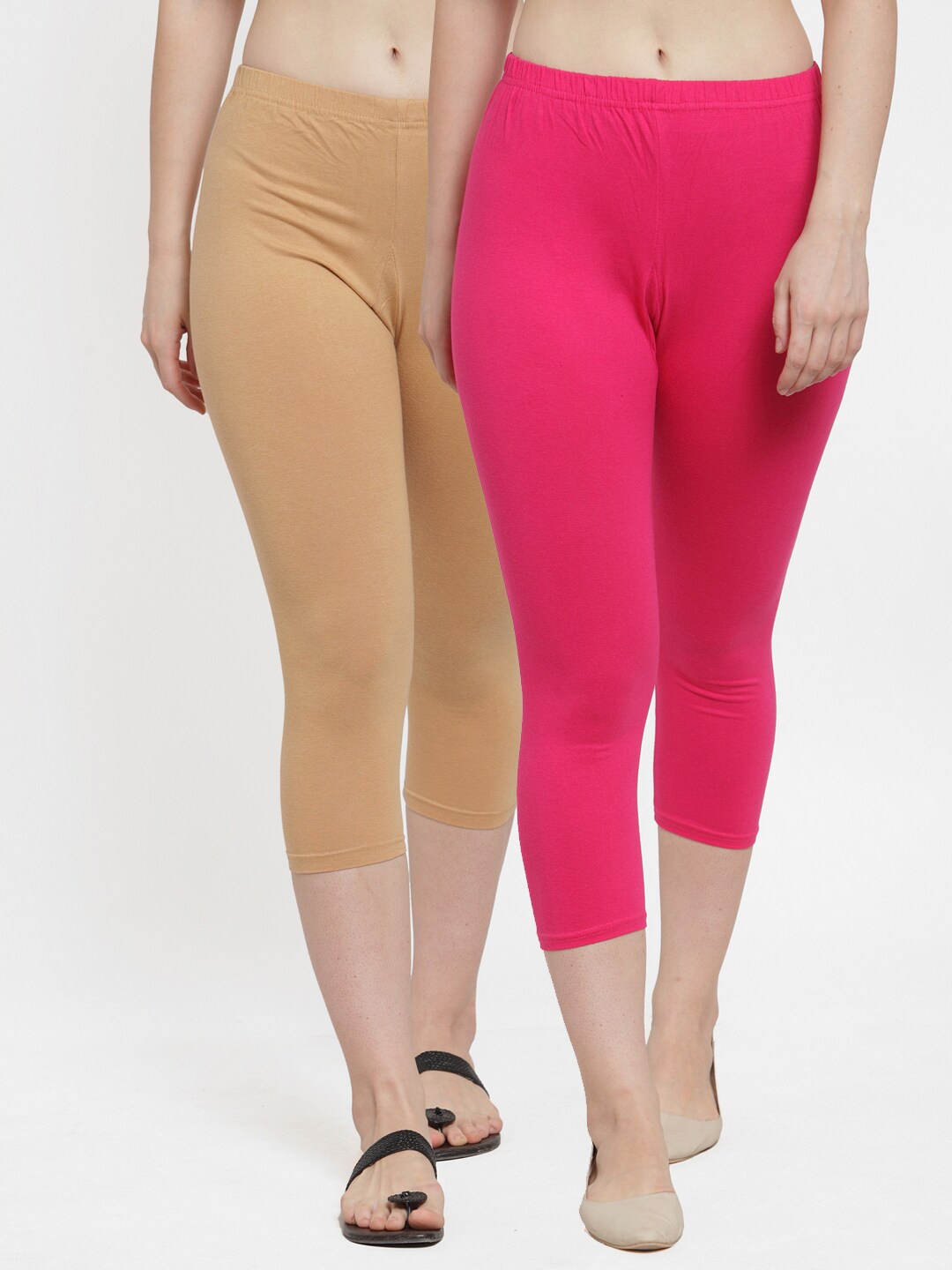 

GRACIT Women Pack of 2 Pink & Beige Solid Regular-Fit Capris