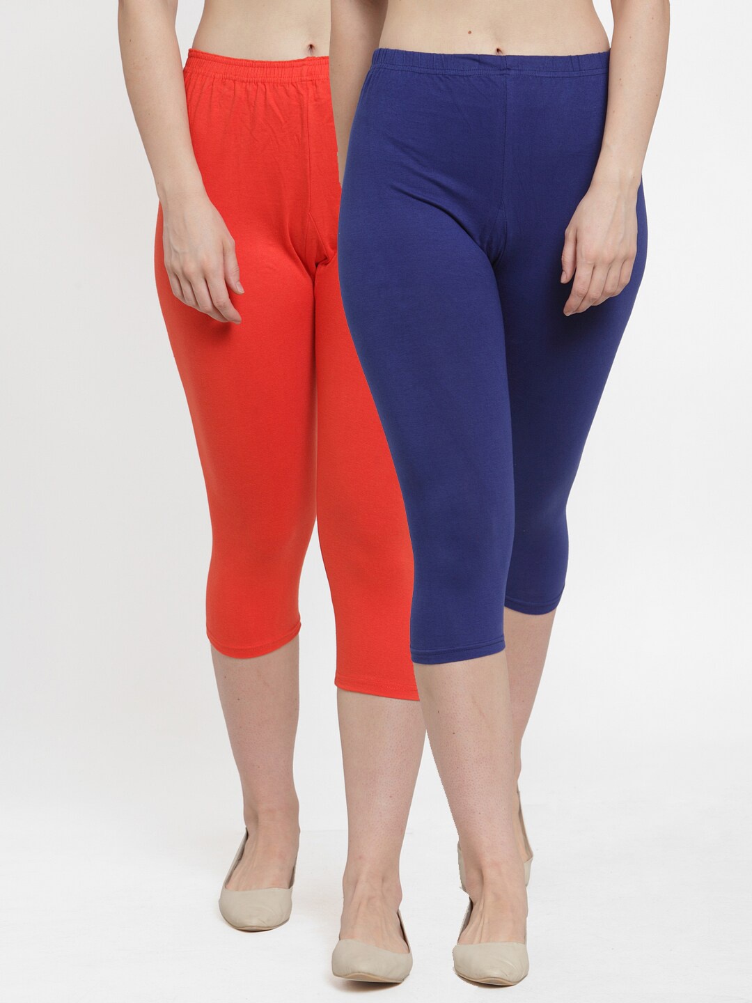 

GRACIT Women Set of 2 Navy Blue & Orange Solid Capris