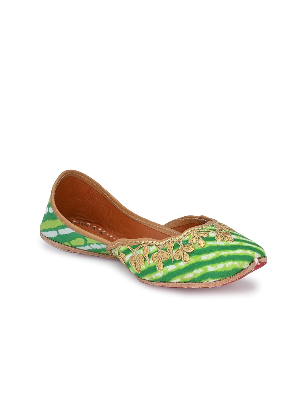 

Sringam Women Green Embroidered Leather Ethnic Mojaris Flats