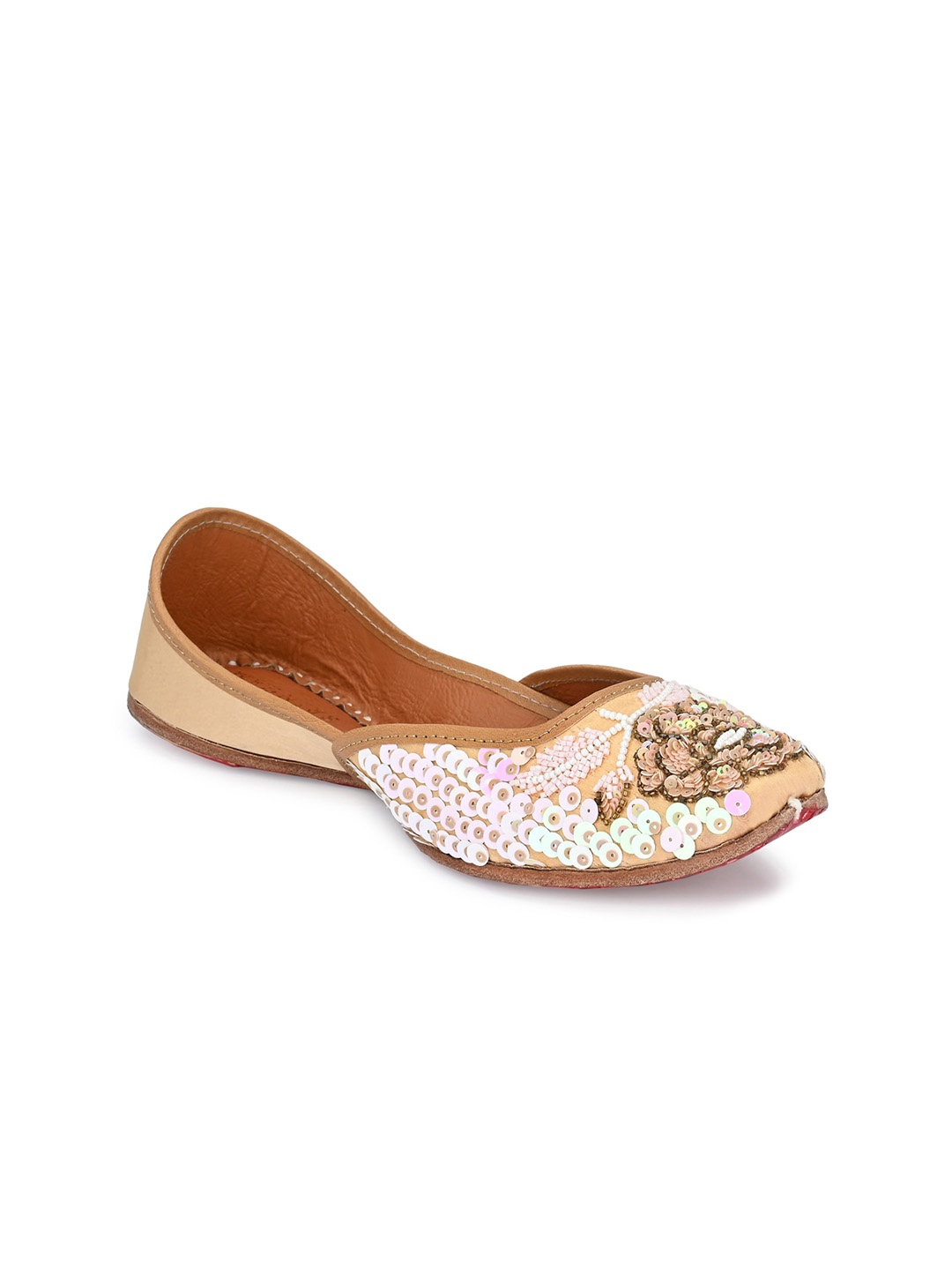 

Sringam Women Cream-Coloured Embellished Mojaris Flats