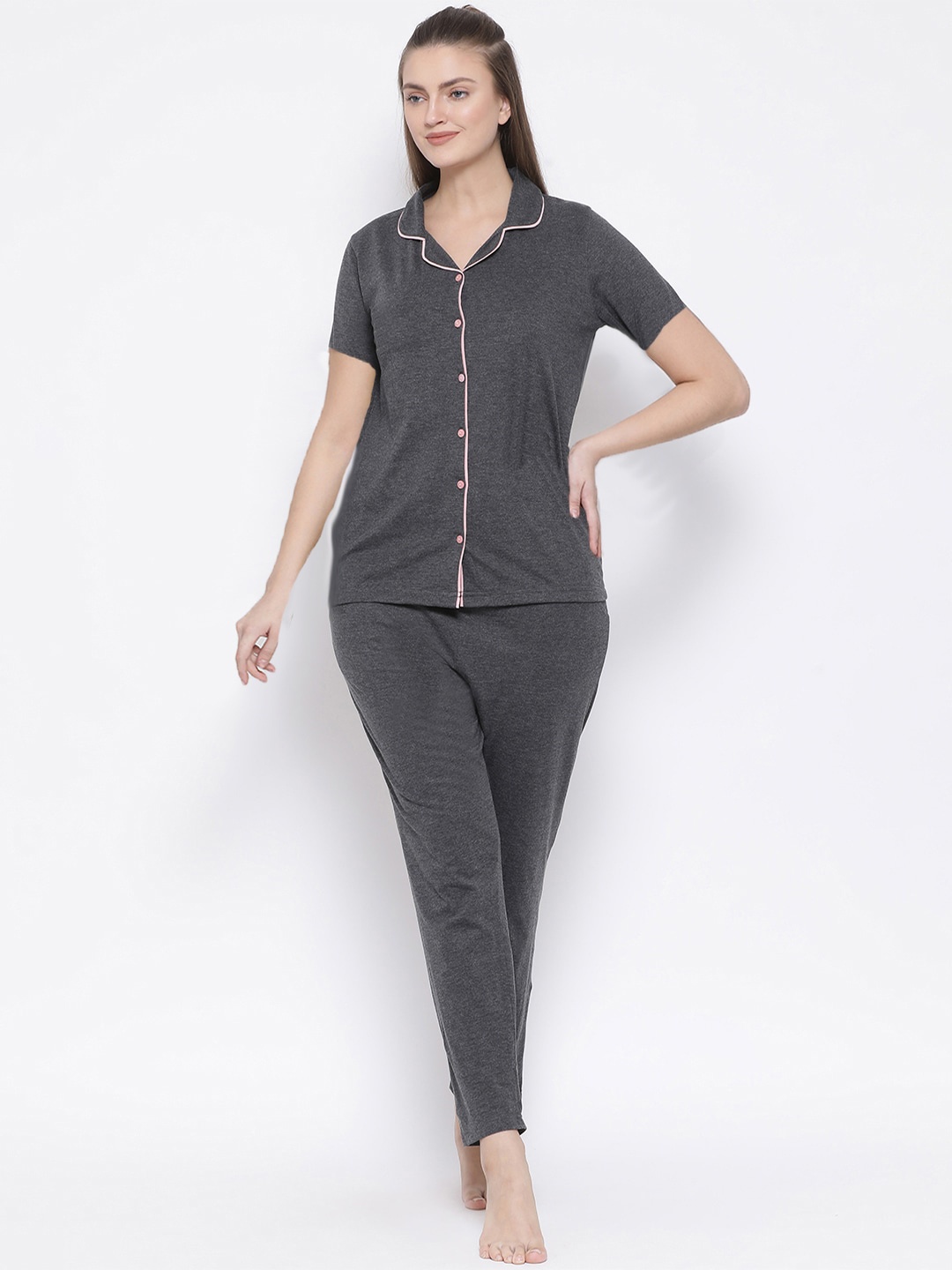 

Kanvin Women Charcoal Solid Night Suits