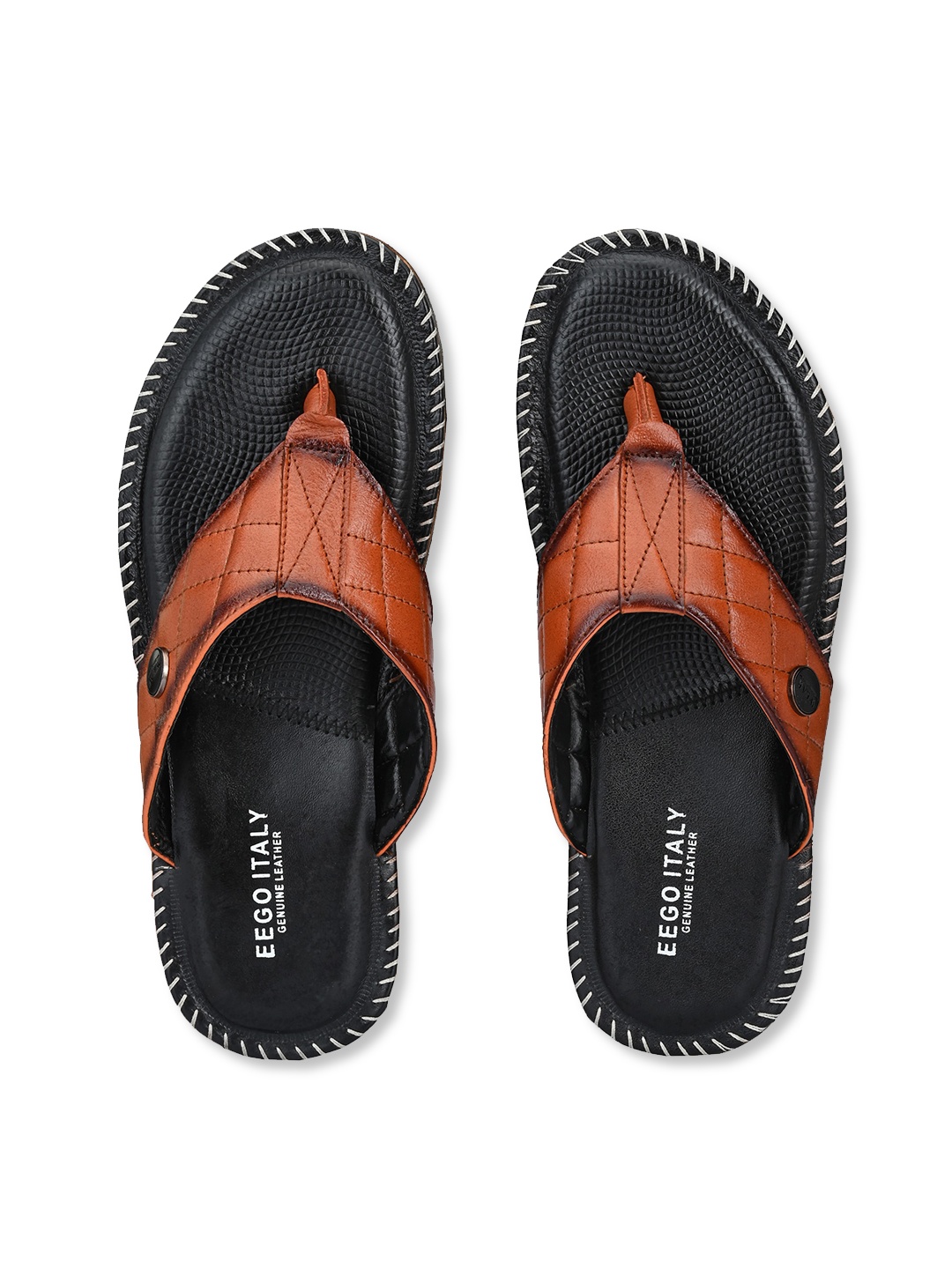 

Eego Italy Men Tan & Black Ethnic Leather Comfort Sandals