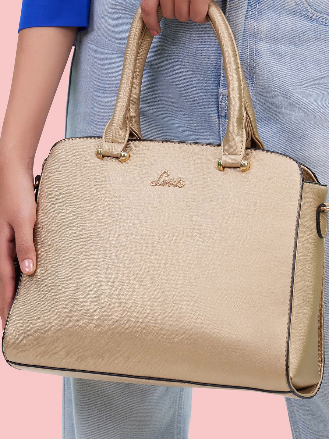 

Lavie Ushawu Gold-Toned Colourblocked Structured Medium Dome Satchel