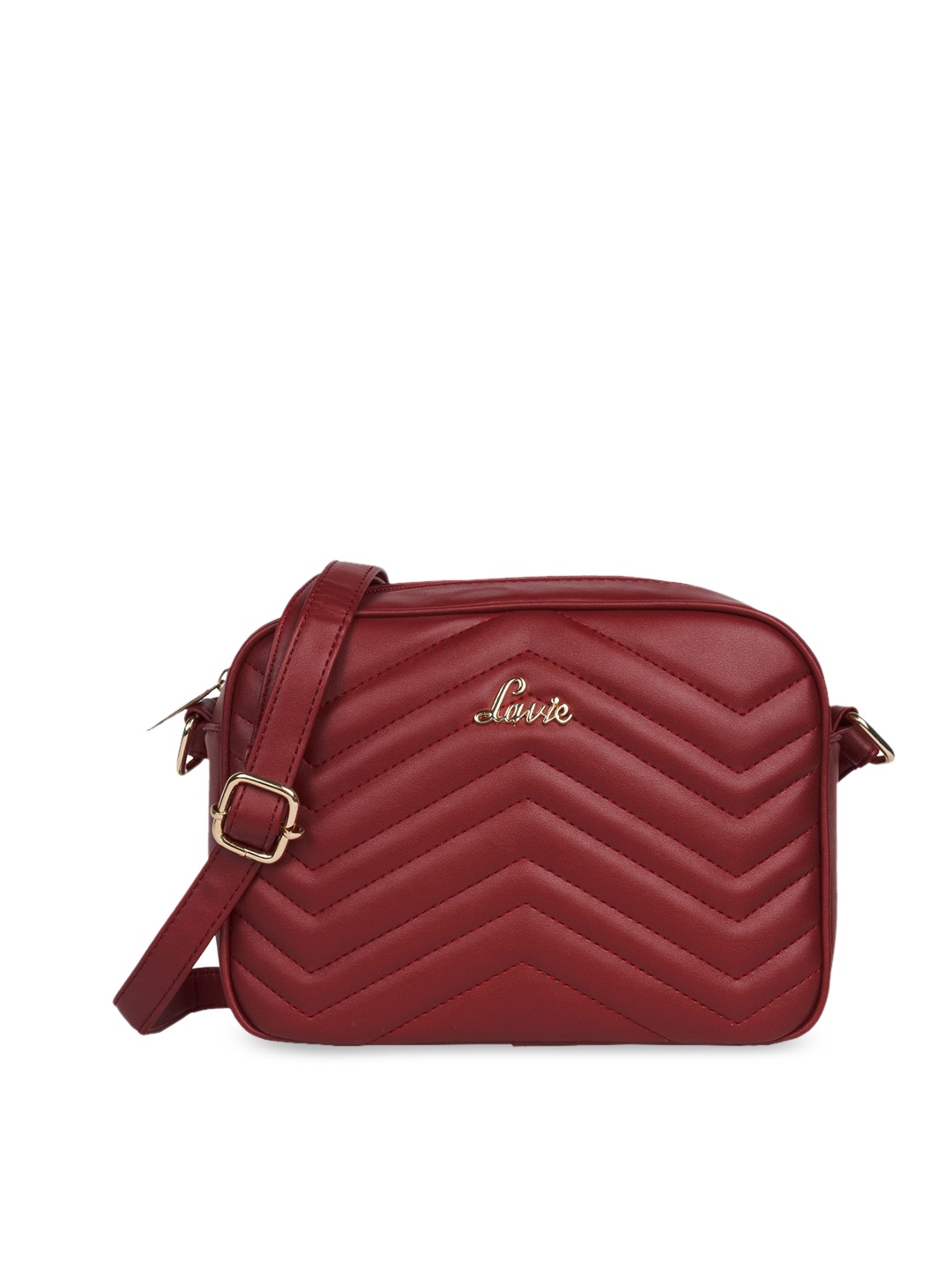 

Lavie Red Geometric Textured Structured Sling Bag with Quilted