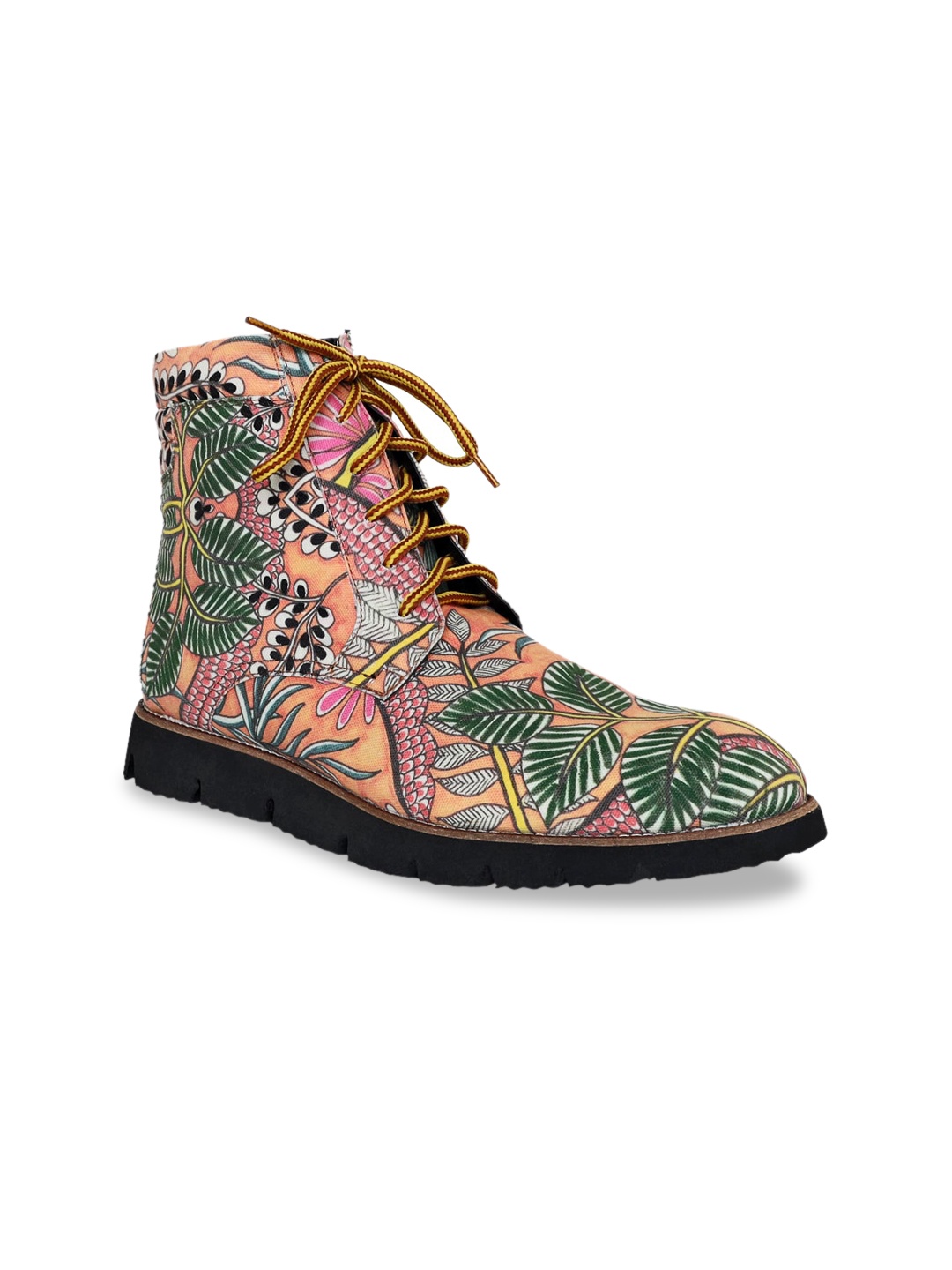 

Kanvas Sand Monster's Paradise Printed Mid Top Canvas Boots, Peach