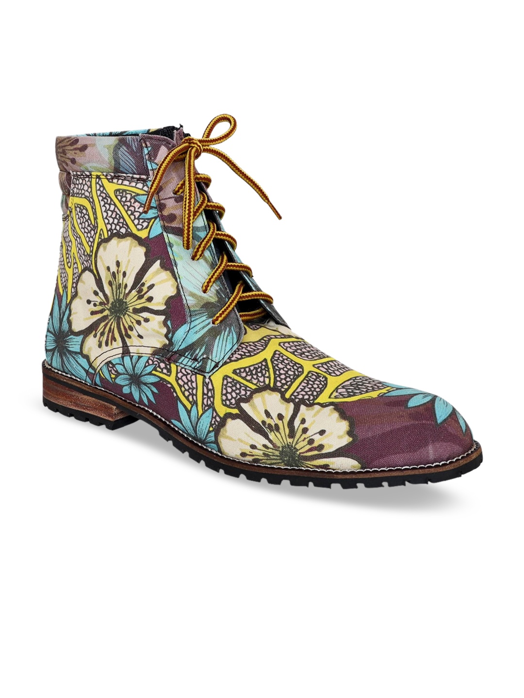 

Kanvas Women Multicoloured Printed High-Top Flat Boots, Multi