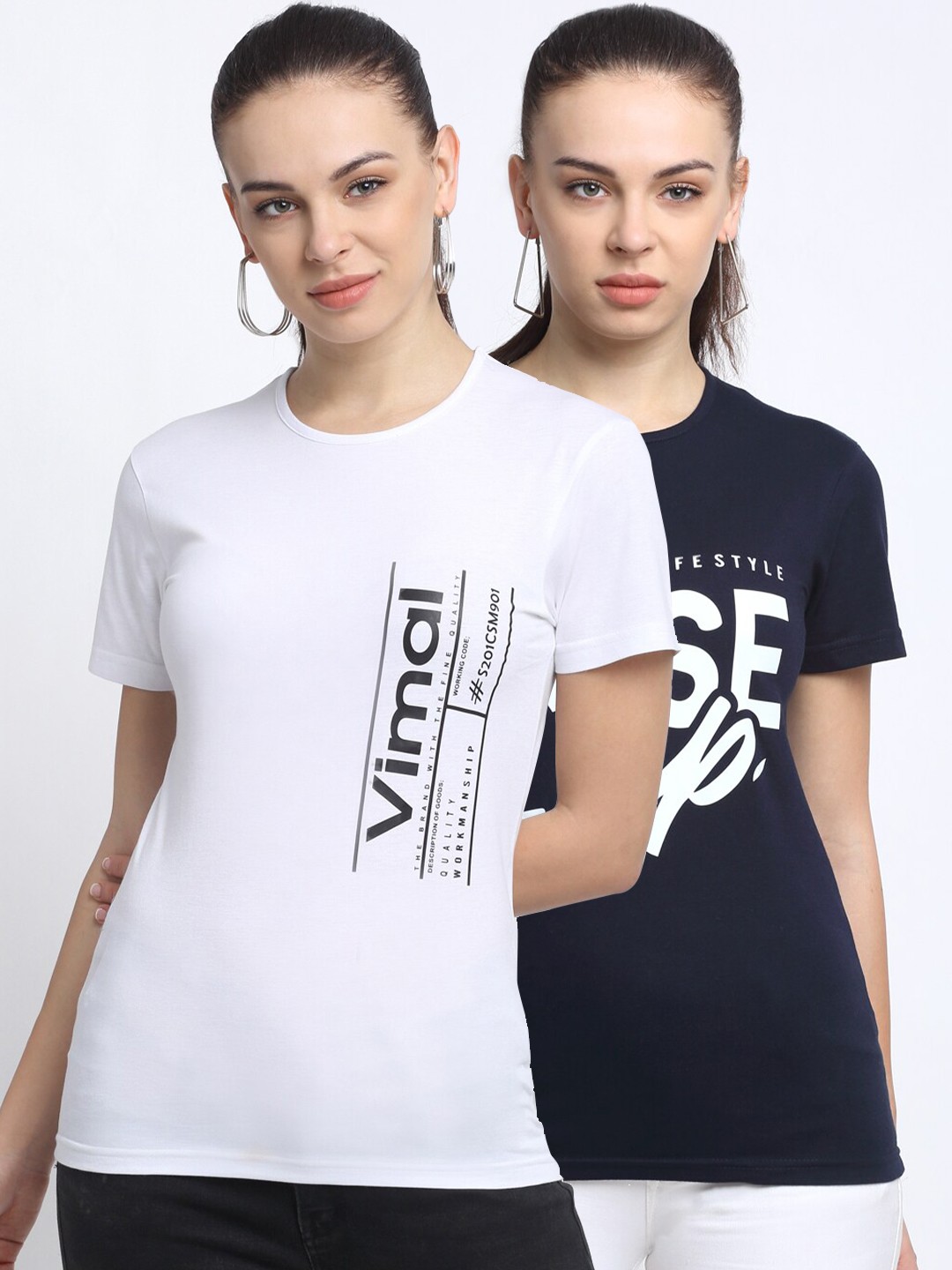 

MACK JONNEY Women Navy Blue & White Typography 2 Printed T-shirt