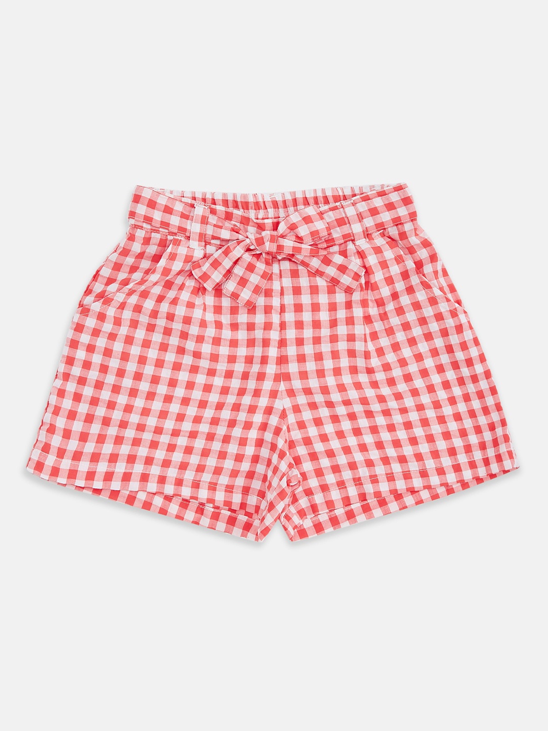 Pantaloons Junior Girls Coral Checked Regular Shorts