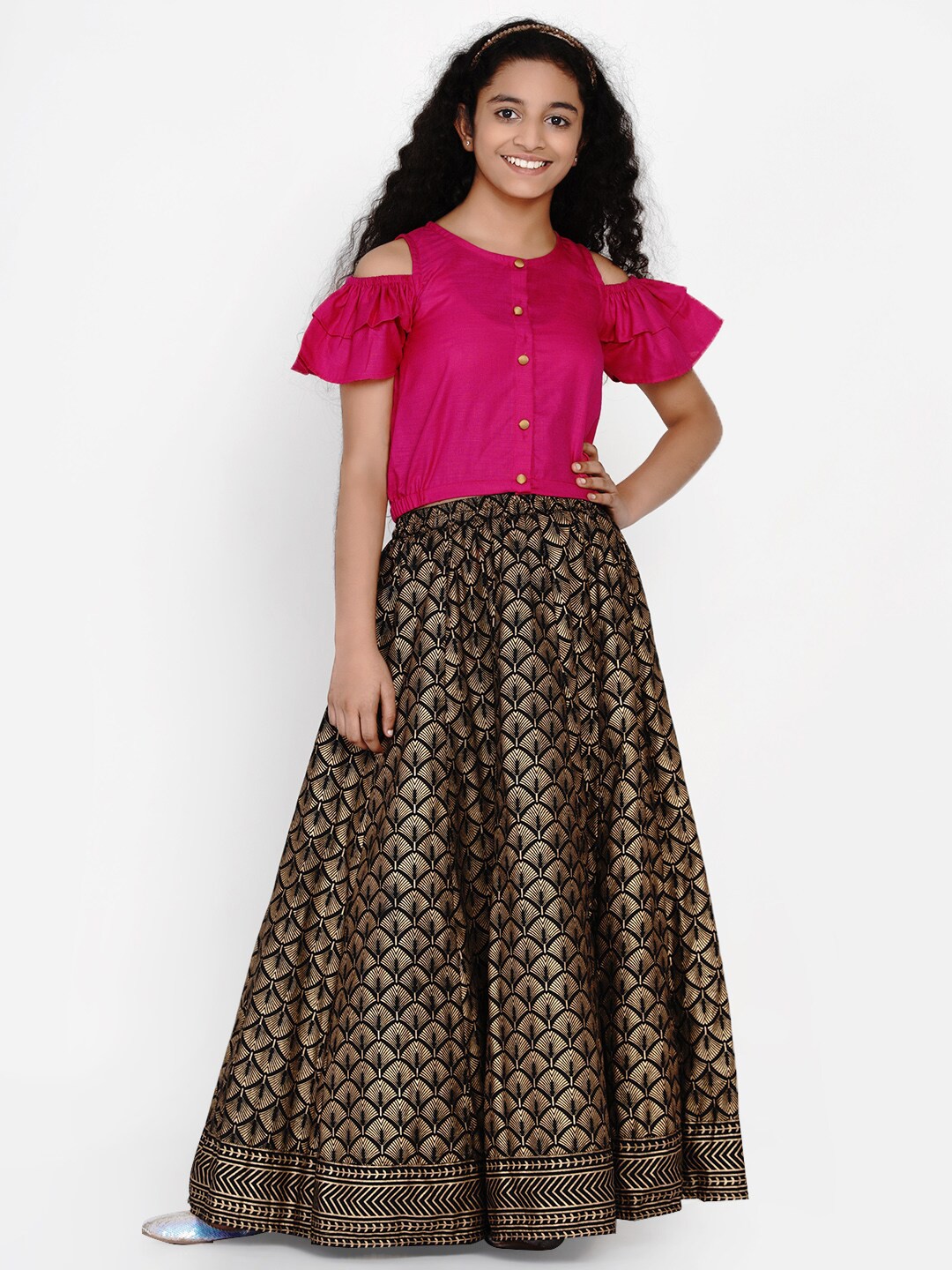 

Bitiya by Bhama Girls Pink & Black Lehenga with Blouse