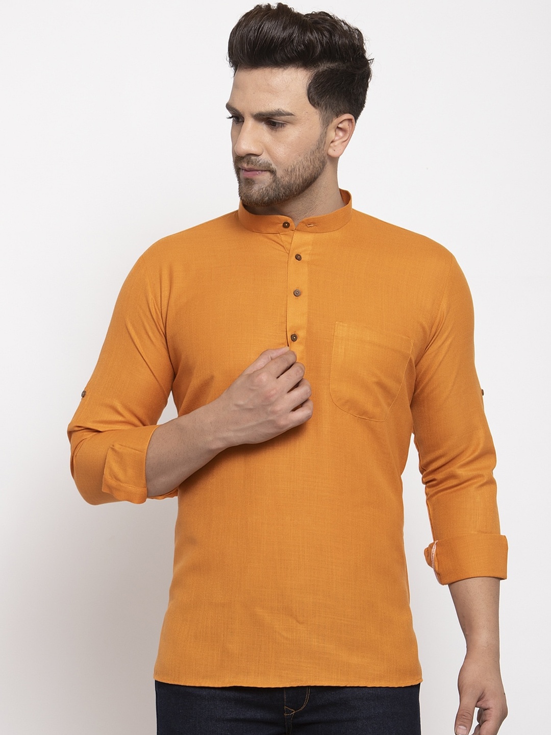 

KRAFT INDIA Men Orange Thread Work Kurta
