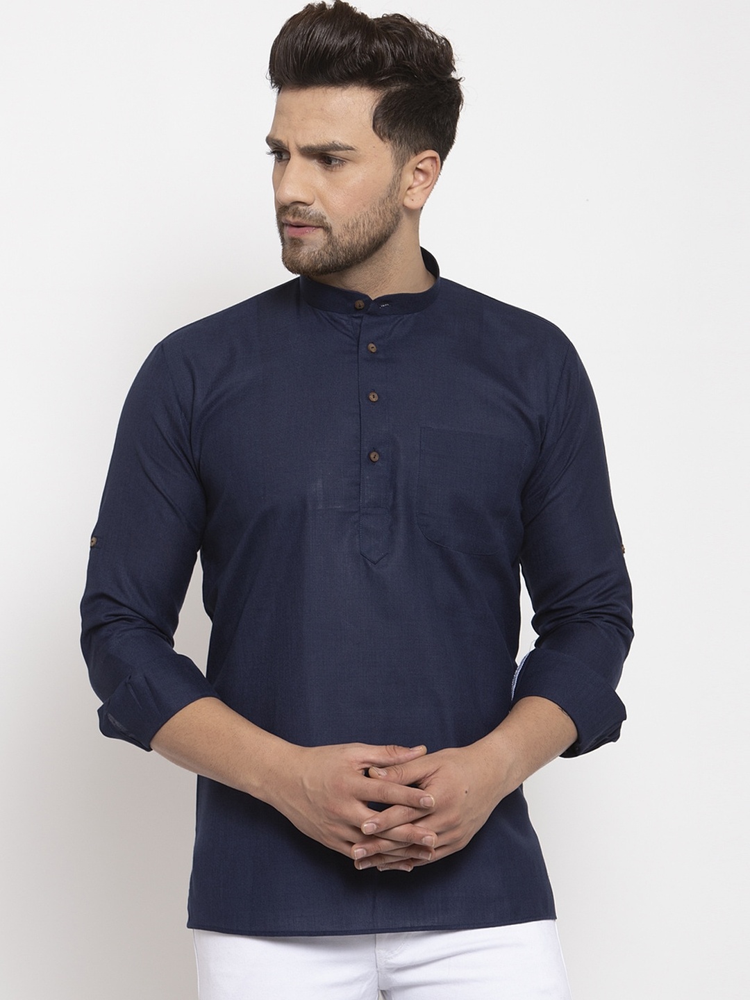 

KRAFT INDIA Men Navy Blue Embroidered Thread Work Embroidered Kurta