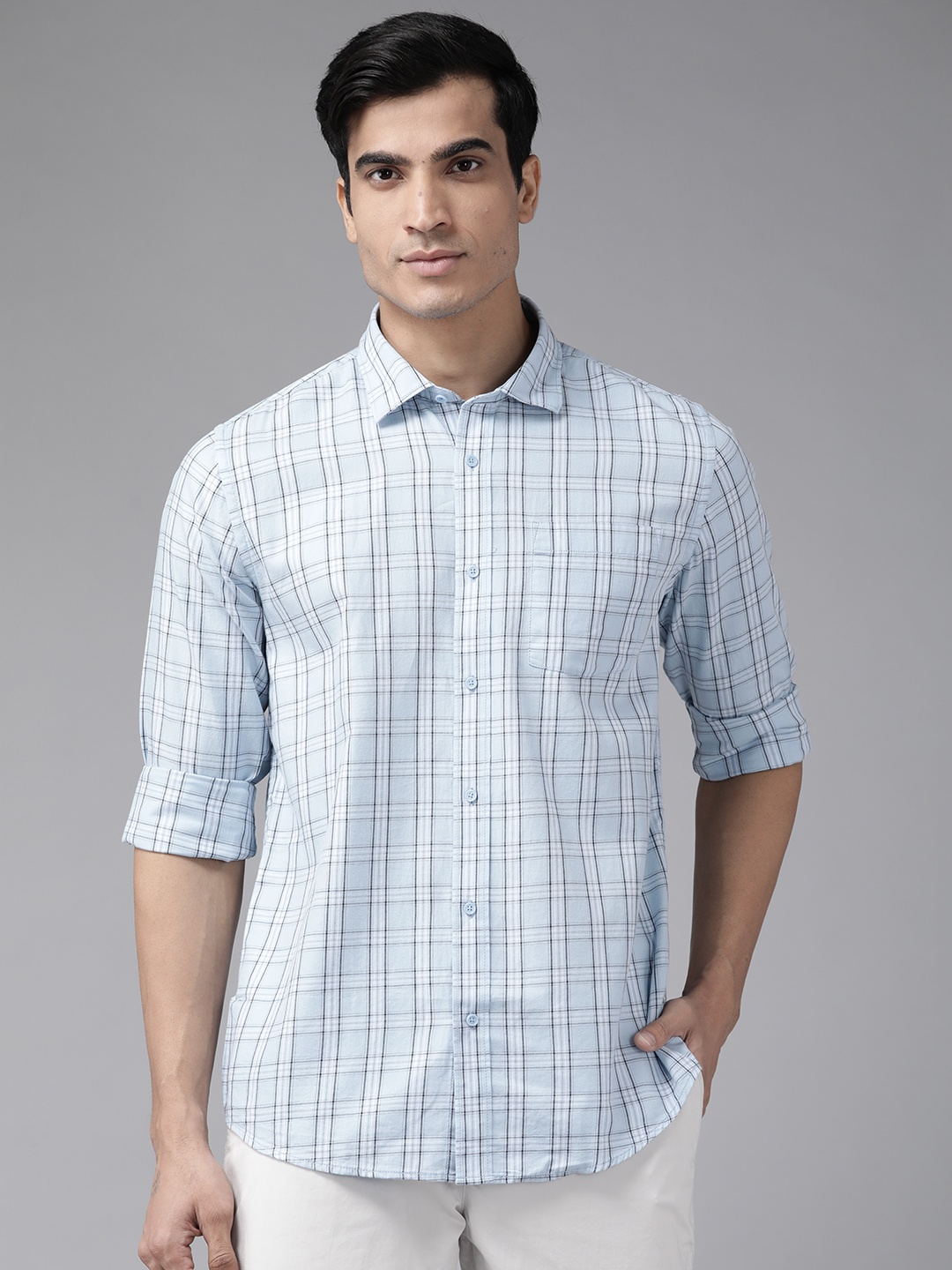 

Blackberrys Men Blue India Slim Fit Pure Cotton Tartan Checks Casual Shirt