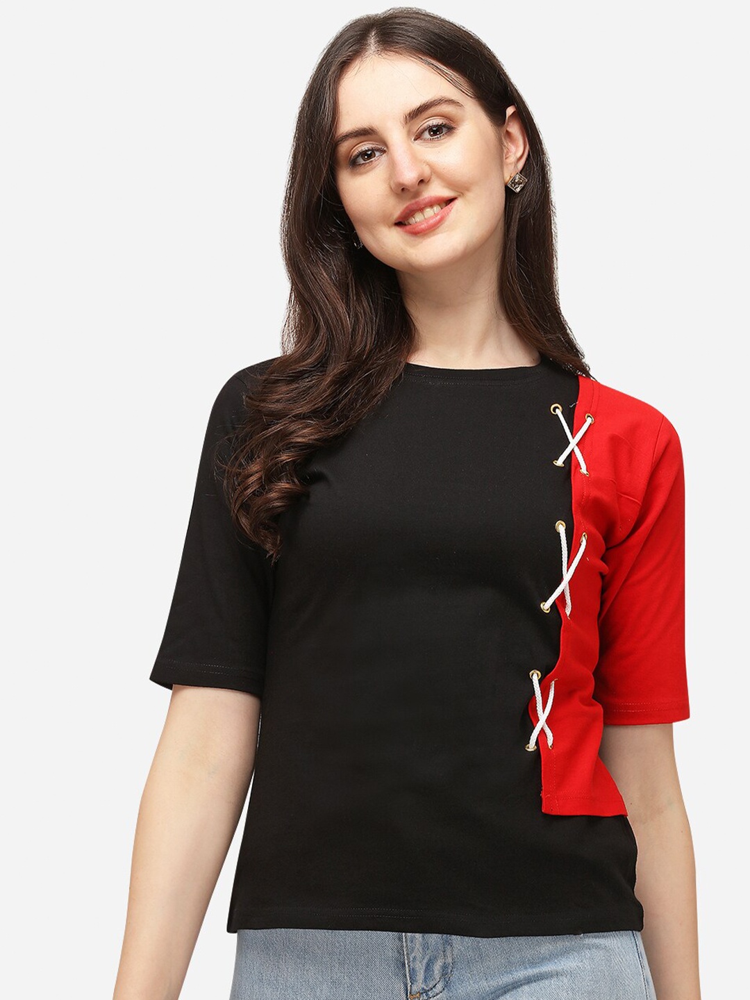 

OM SAI LATEST CREATION Black & Red smart Casual Top