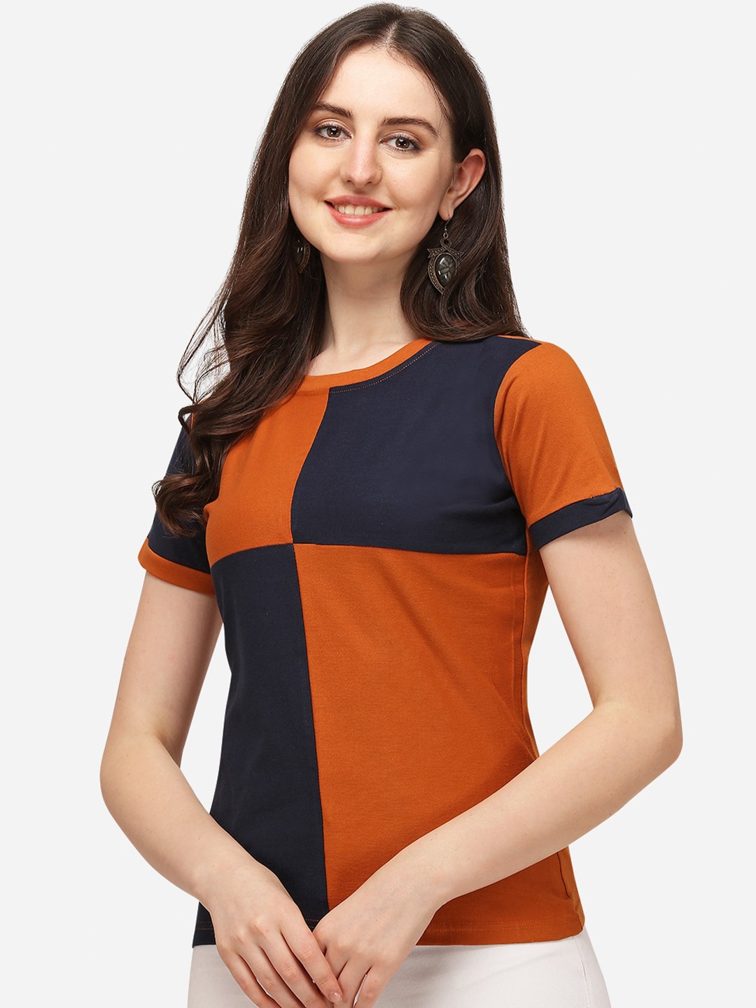 

OM SAI LATEST CREATION Women Mustard Color Blocked Casual Top