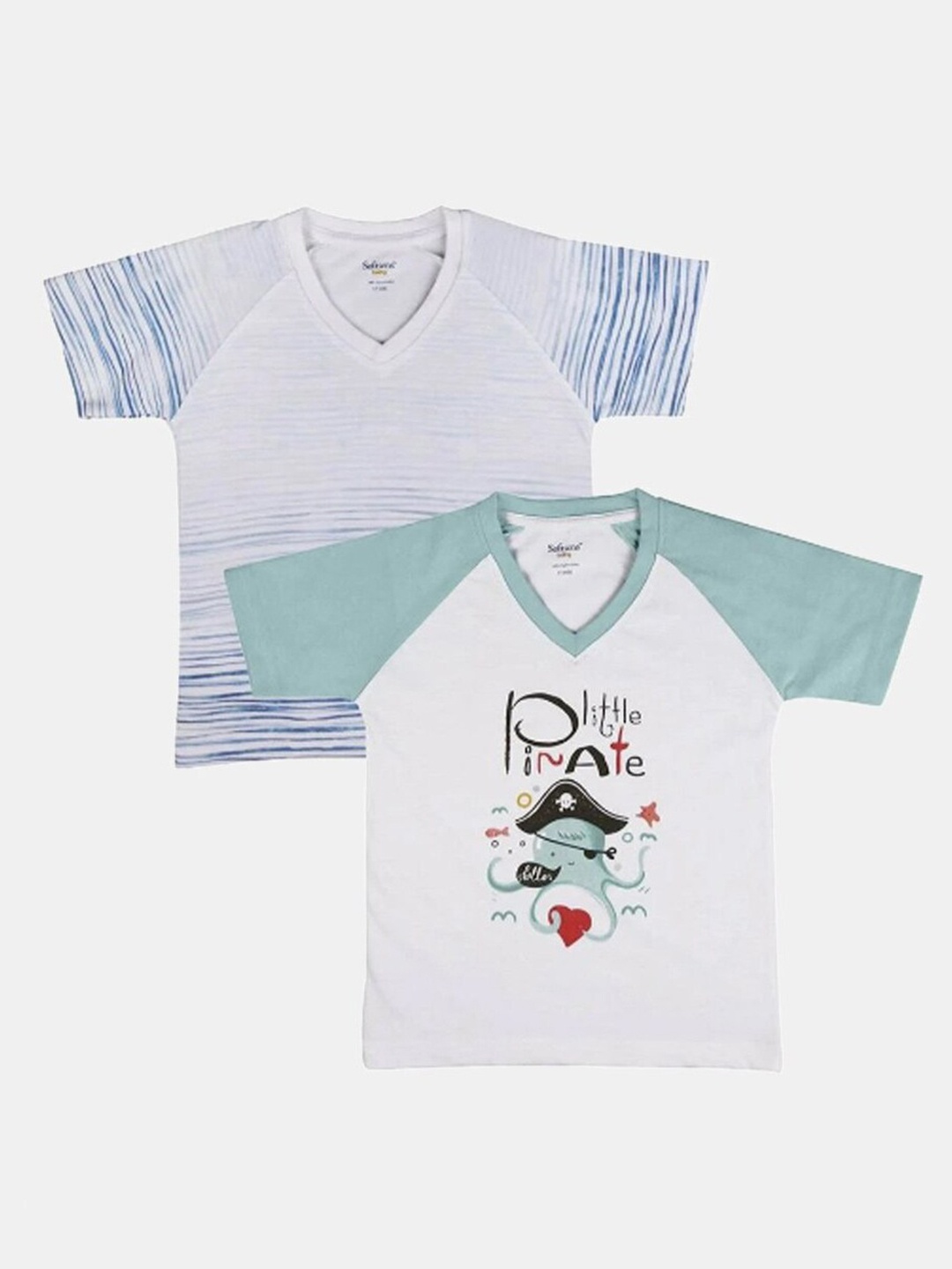 

Softsens Boys Pack of 2 Printed Organic Slim Fit Pure Cotton Organic Cotton T-shirt, Blue