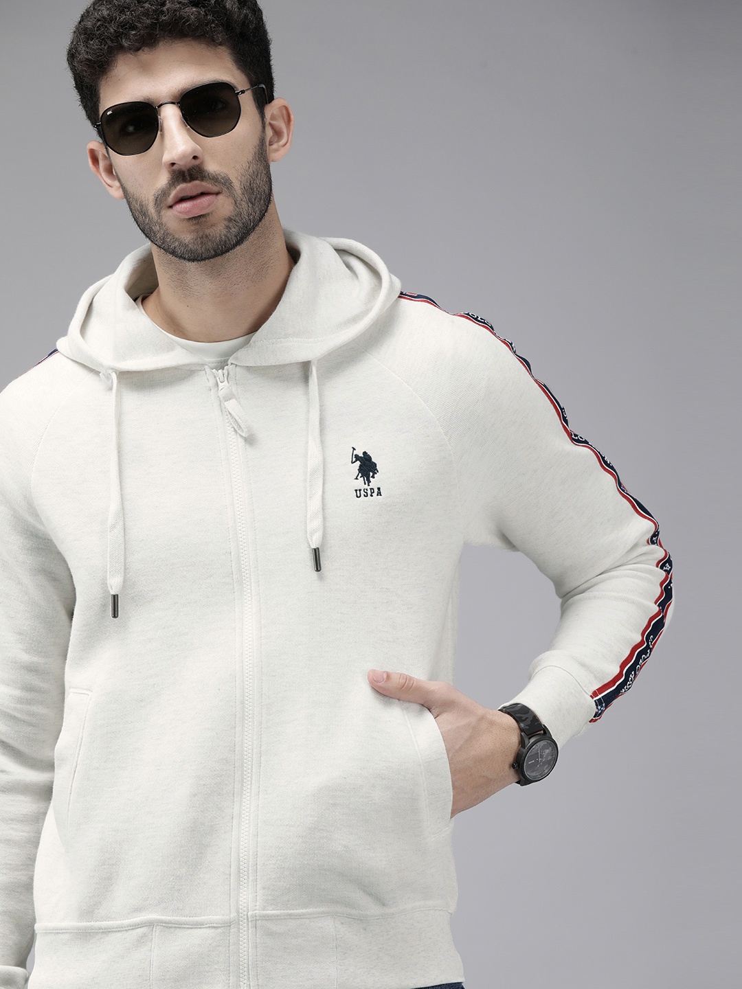 

U S Polo Assn Men White Solid Hooded Sweatshirt