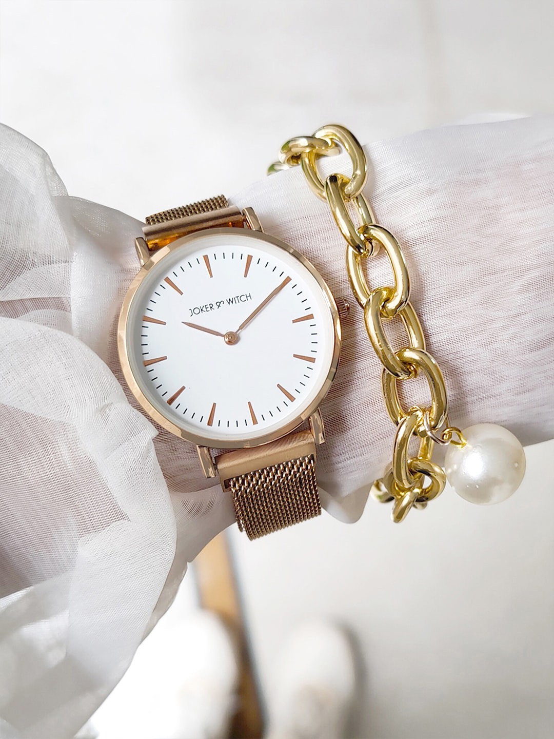 

JOKER & WITCH Women Gold-Toned & White Avianna Watch Bracelet Stack Gift Set-JWBS436