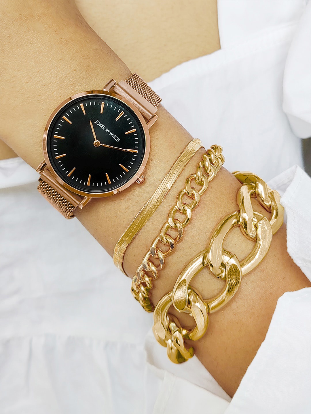 

JOKER & WITCH Women Black & Gold-Toned Watch Bracelet Stack Gift Set JWBS546