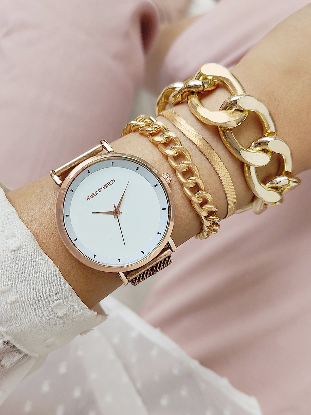 

JOKER & WITCH Women White & Gold-Toned Watch Gift Set JWBS461