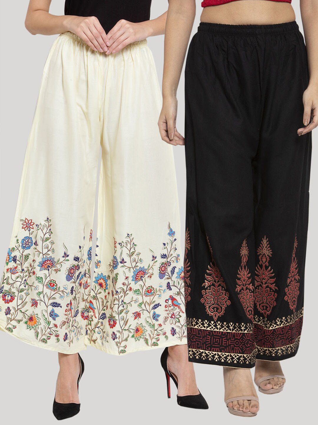 

Clora Creation Women Black & White Pack Of 2 Floral Printed Knitted Palazzos