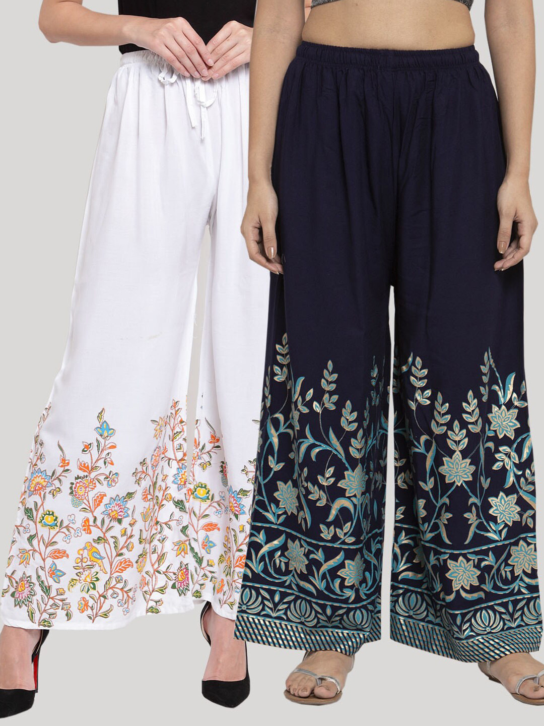 

Clora Creation Women White & Navy Blue Pack of 2 Floral Printed Palazzos