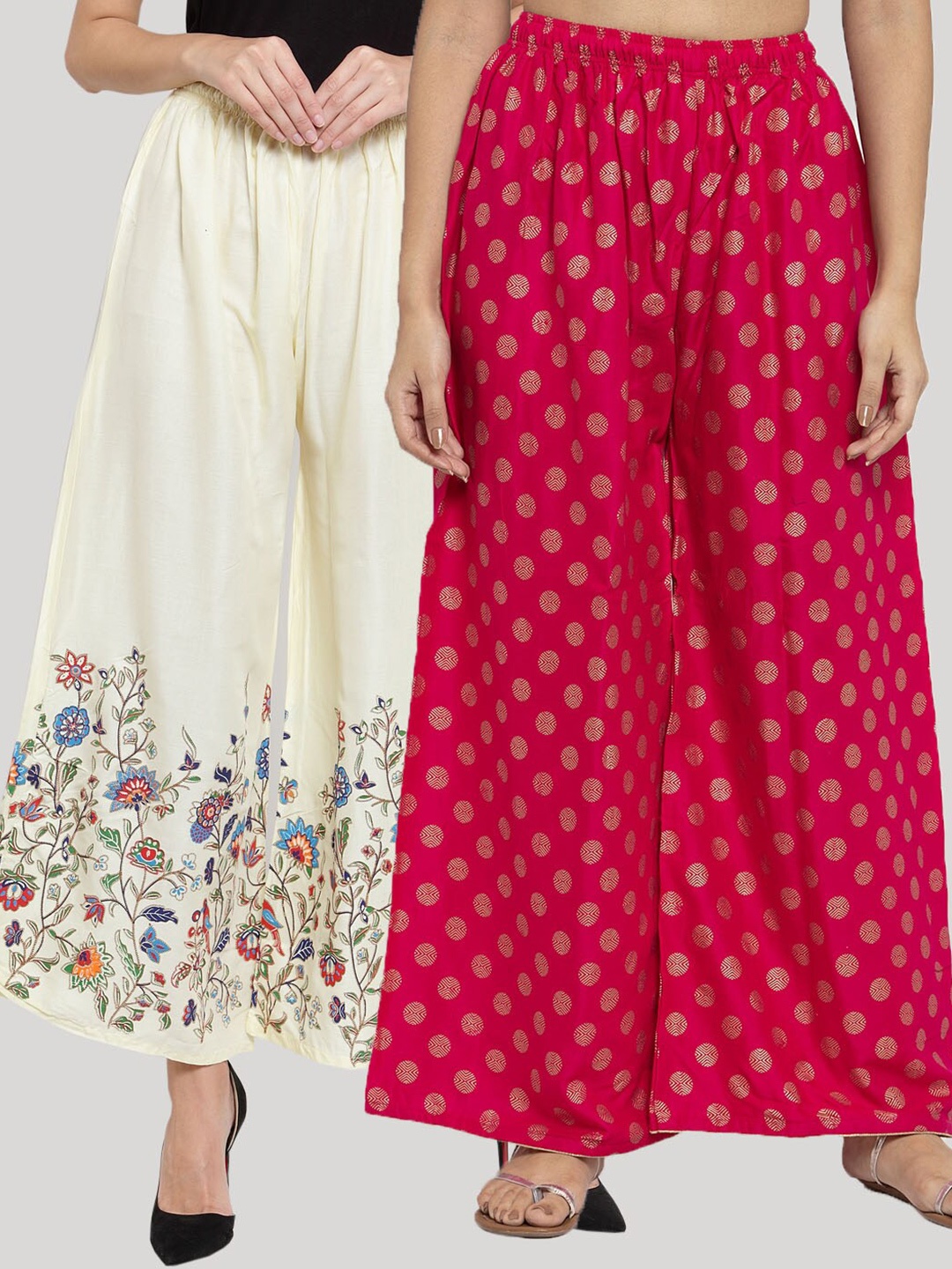 

Clora Creation Women Pack Of 2 Magenta & Cream-Coloured Ethnic Palazzos