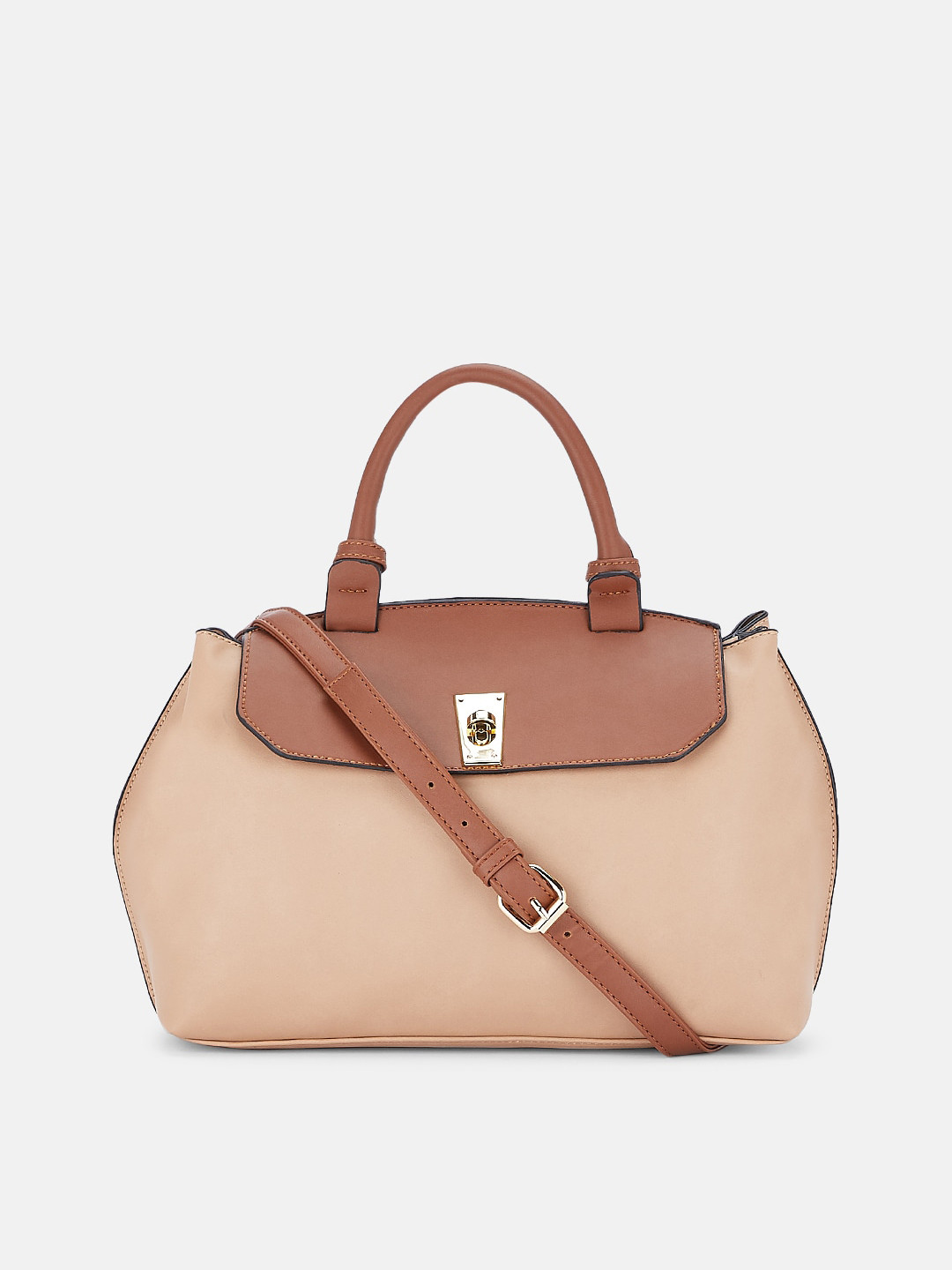 

Forever Glam by Pantaloons Beige Colourblocked Structured Handheld Bag