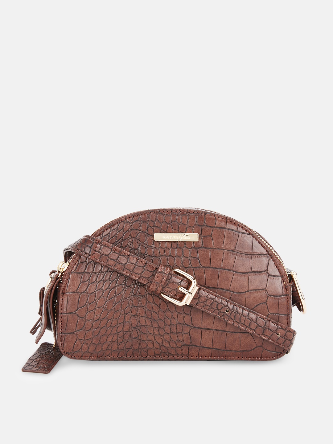 

Forever Glam by Pantaloons Textured Half Moon Sling Bag with Tasselled, Brown