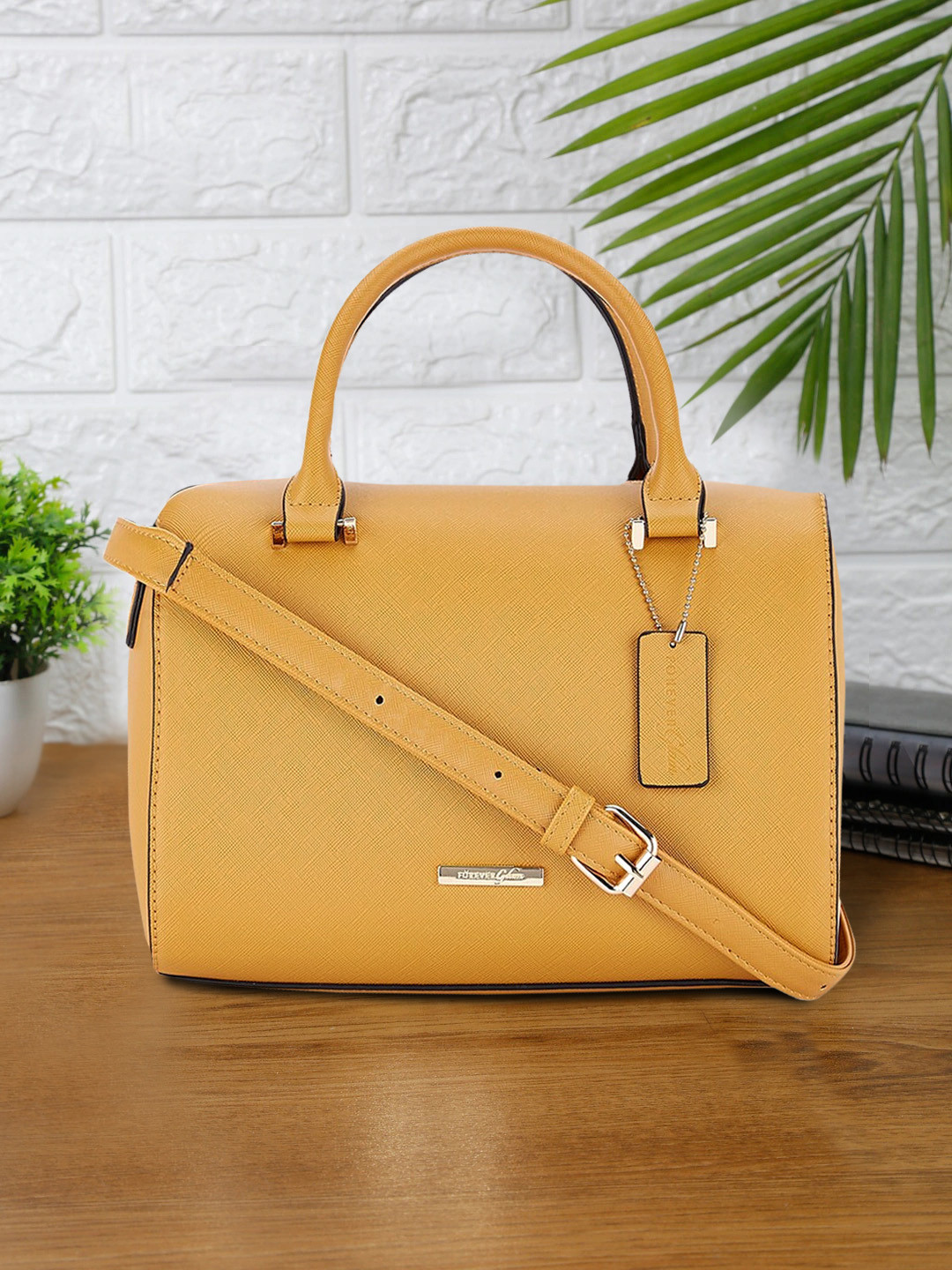 

Forever Glam by Pantaloons Mustard Structured Handheld Bag