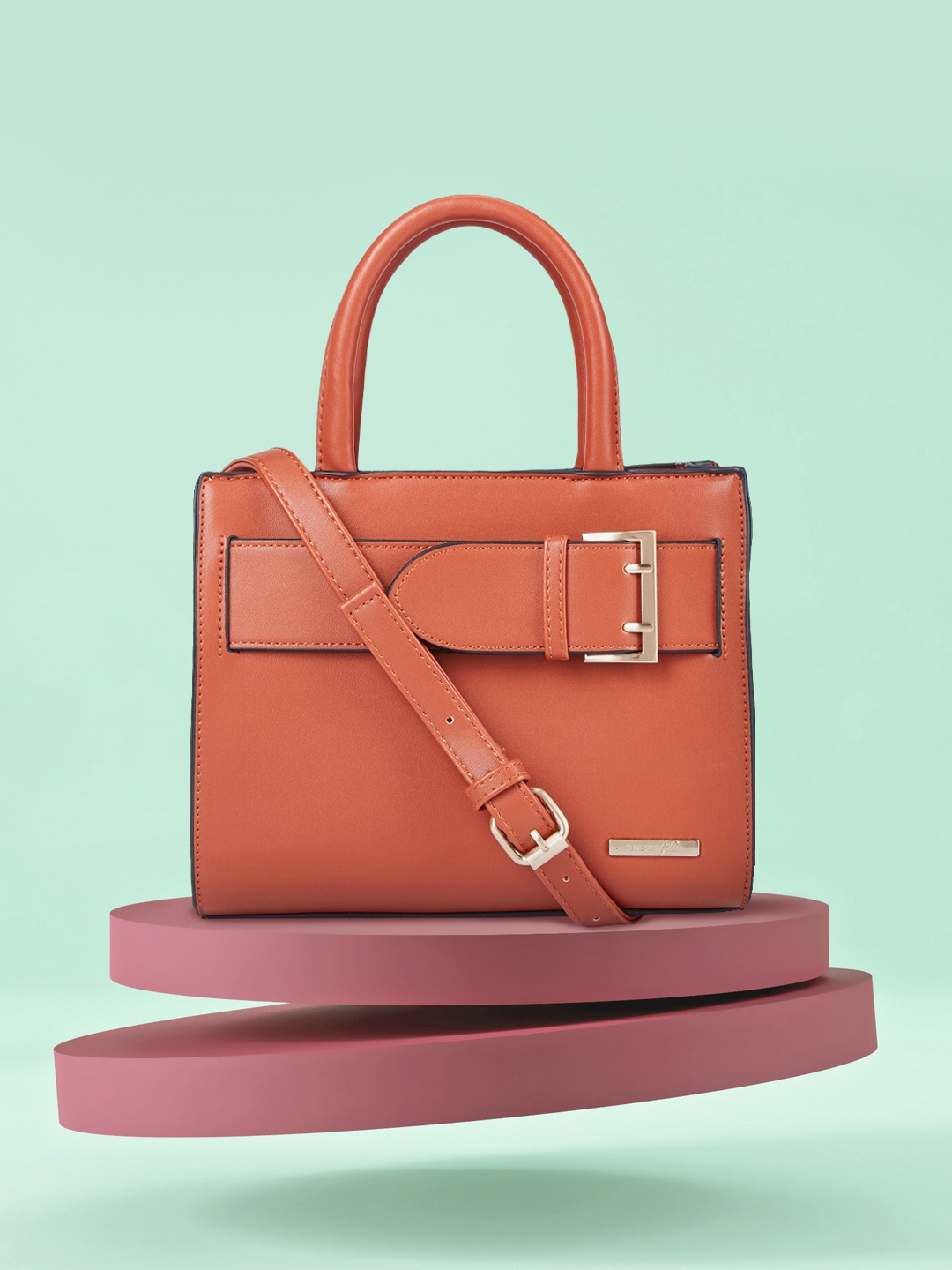 

Forever Glam by Pantaloons Orange PU Structured Satchel