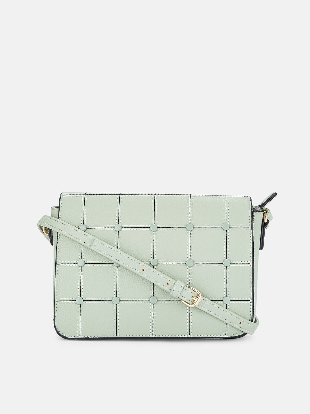 

Forever Glam by Pantaloons Green Checked PU Structured Sling Bag with Quilted