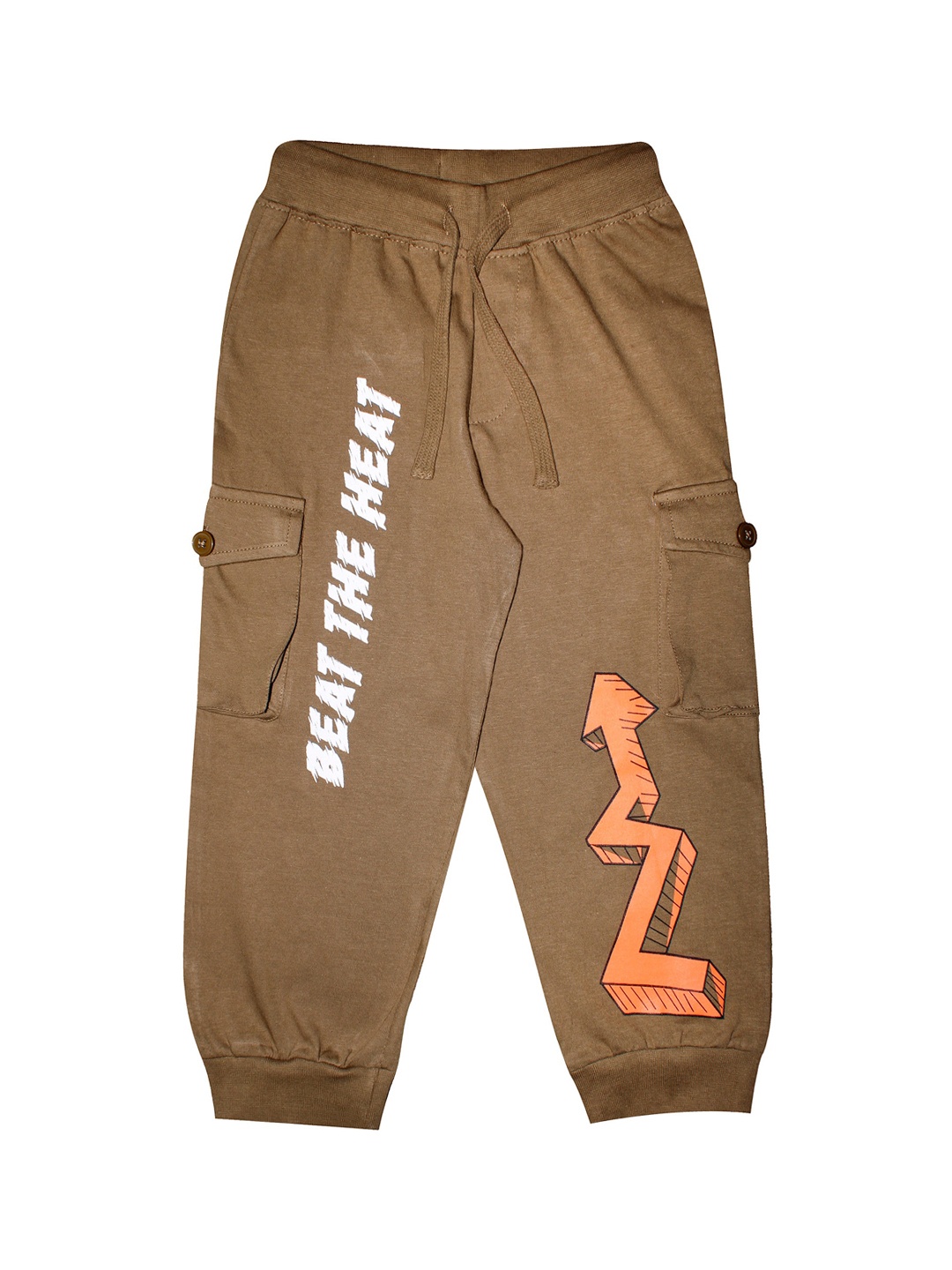 

KiddoPanti Boys Olive Green Printed Cargo Joggers