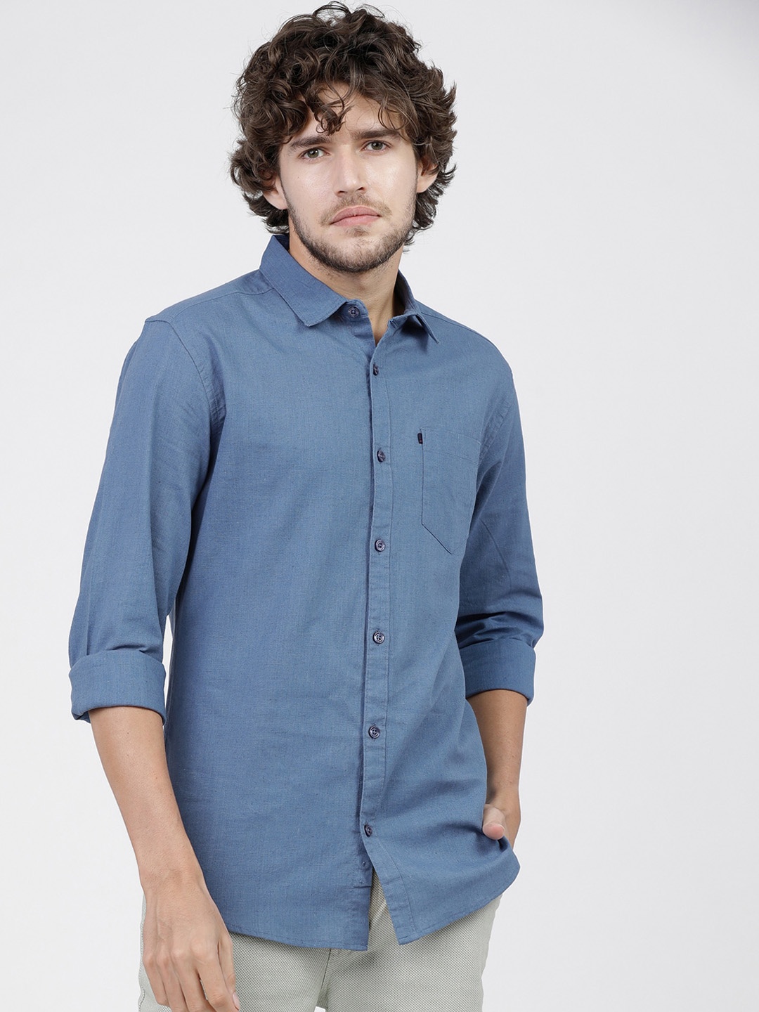 

HIGHLANDER Men Blue Slim Fit Opaque Casual Shirt