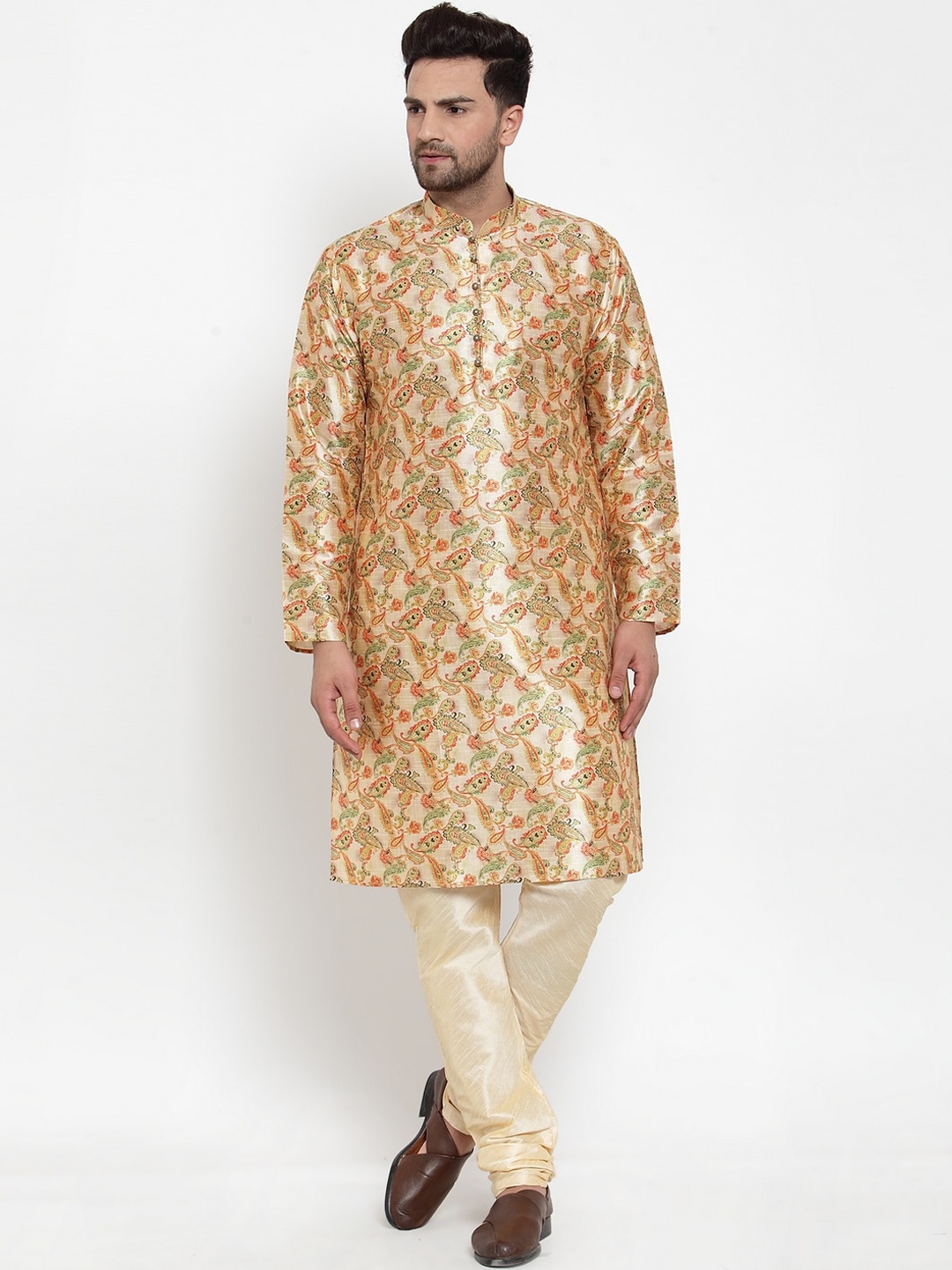 

KRAFT INDIA Men Beige Ethnic Motifs Printed Regular Kurta with Churidar