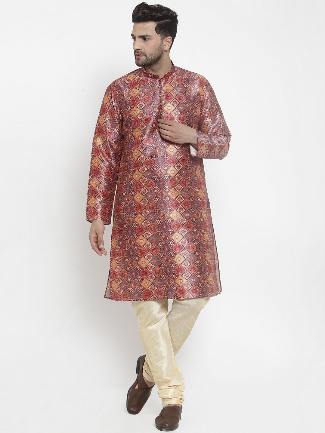 

KRAFT INDIA Men Orange Ethnic Motifs Printed Kurta with Churidar