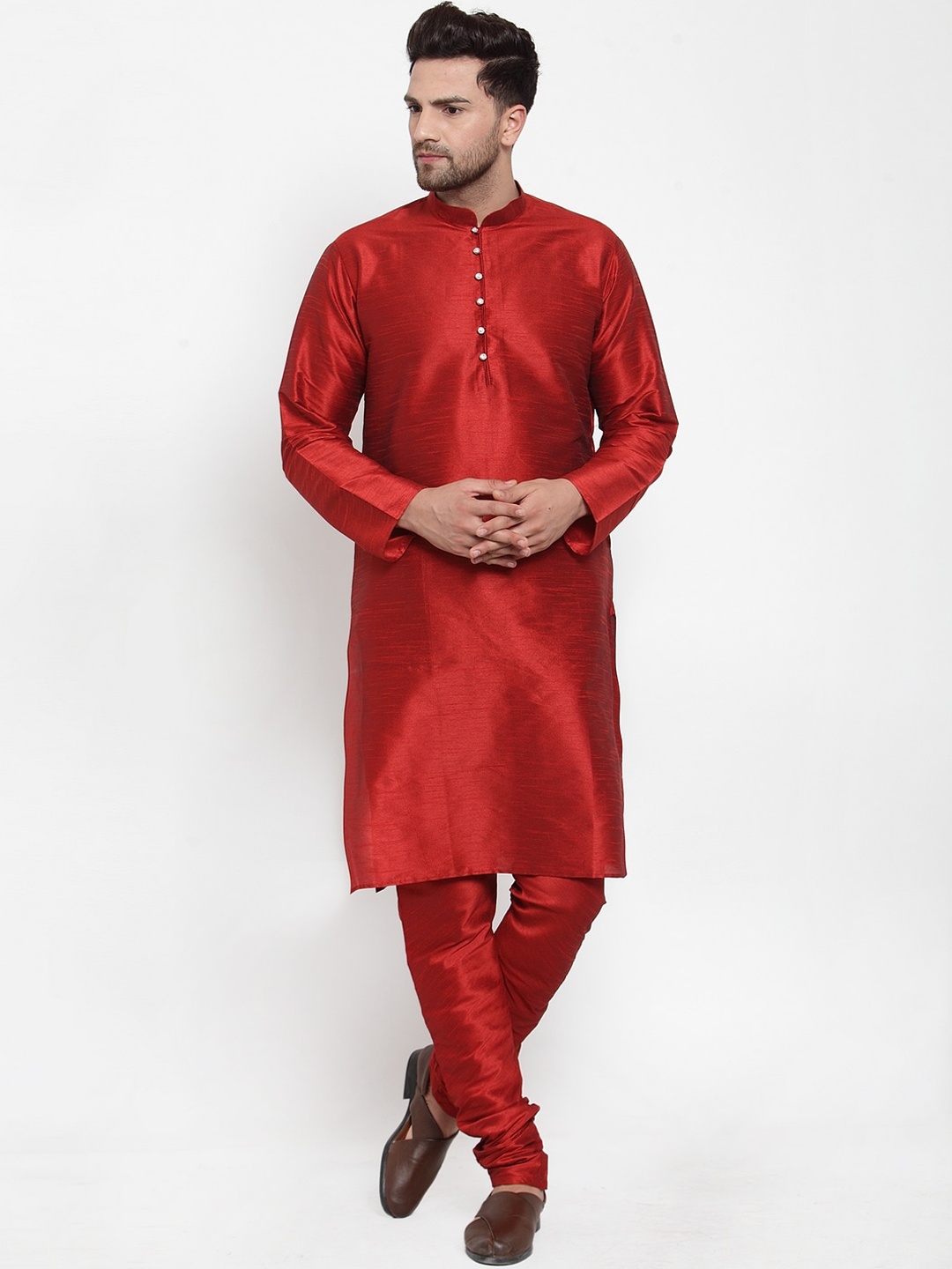 

KRAFT INDIA Men Maroon Regular Dupion Silk Kurta with Churidar