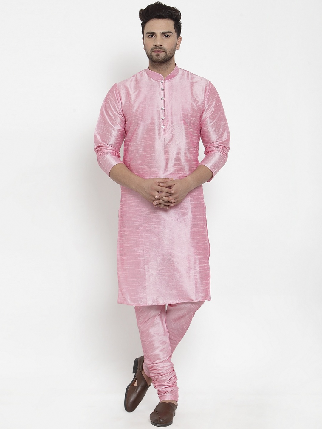 

KRAFT INDIA Men Pink Regular Dupion Silk Kurta with Churidar