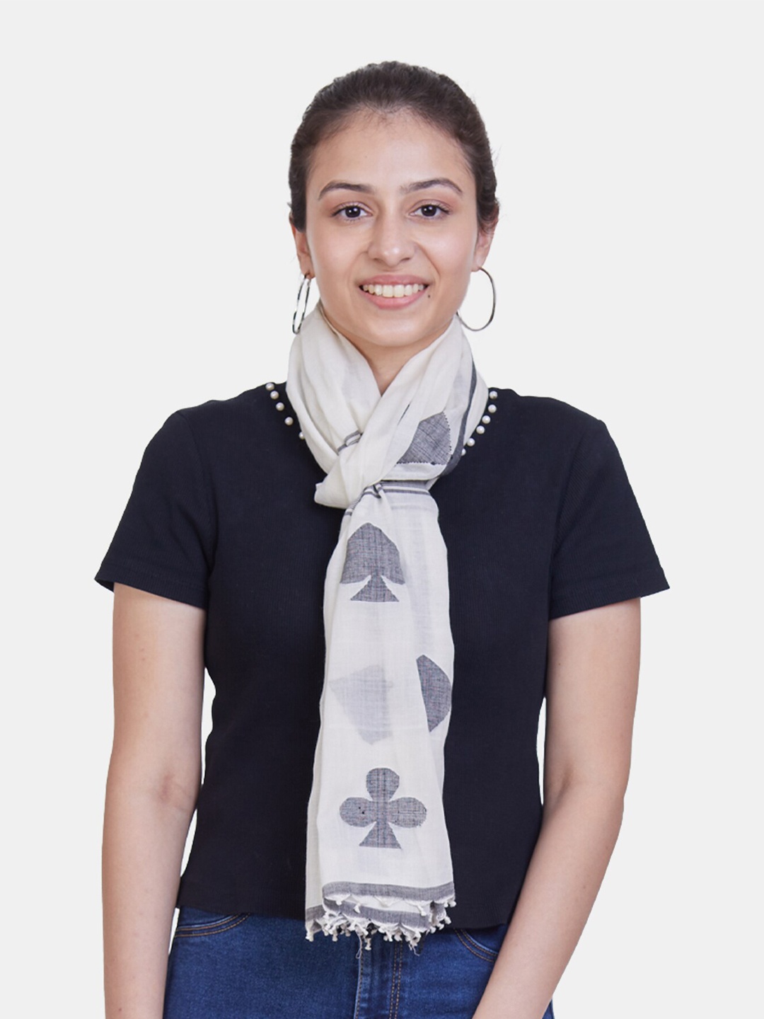 

ASVA Women White & Grey Printed Scarf