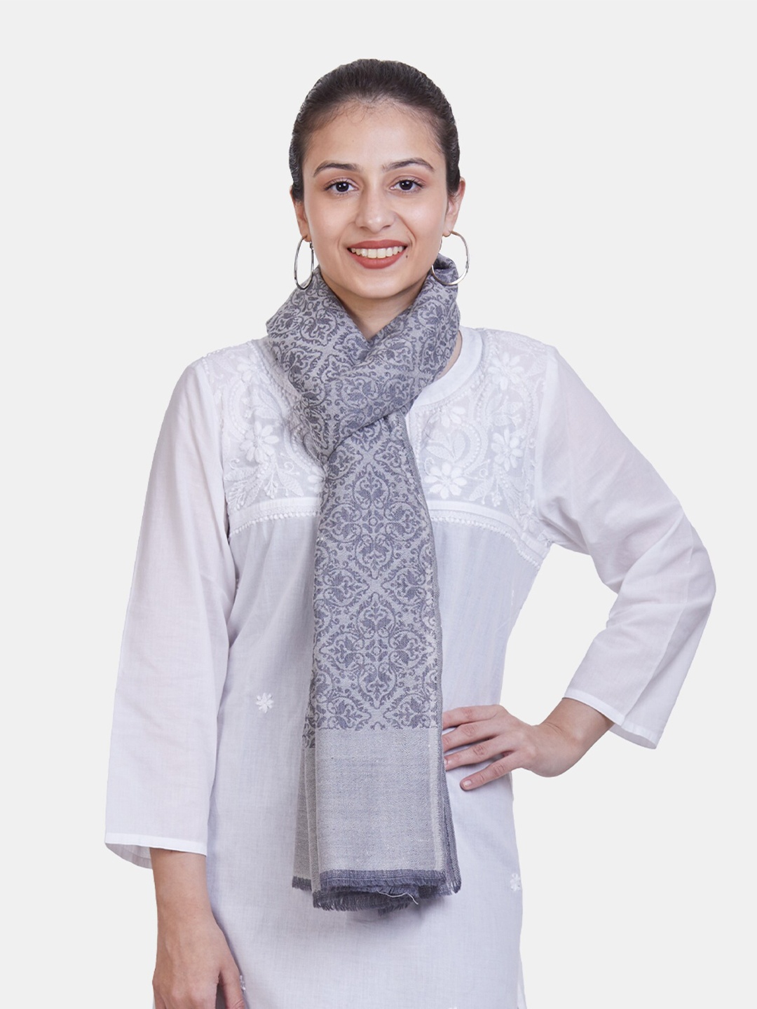 

ASVA Women Grey & Off White Printed Scarf