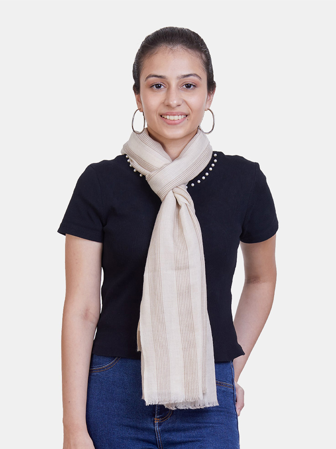 

ASVA Women White & Beige Striped Scarf
