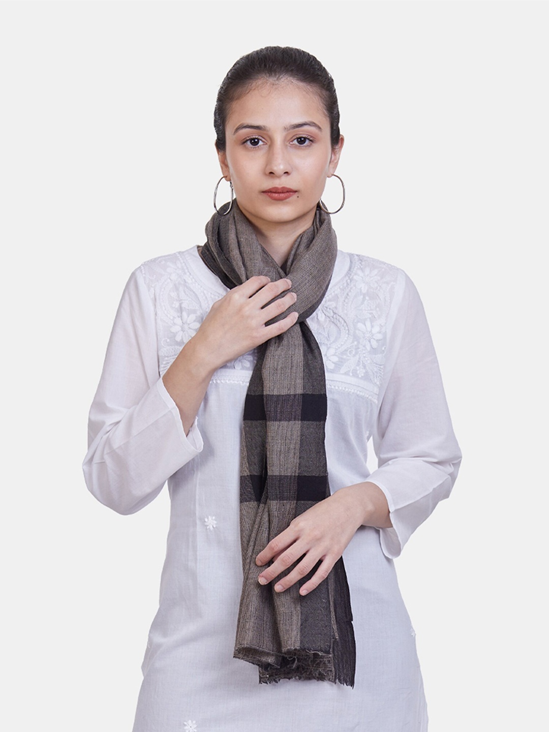 

ASVA Women Grey & Black Checked Scarf