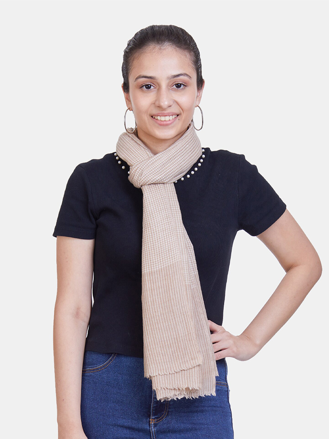 

ASVA Women White & Pink Solid Scarf