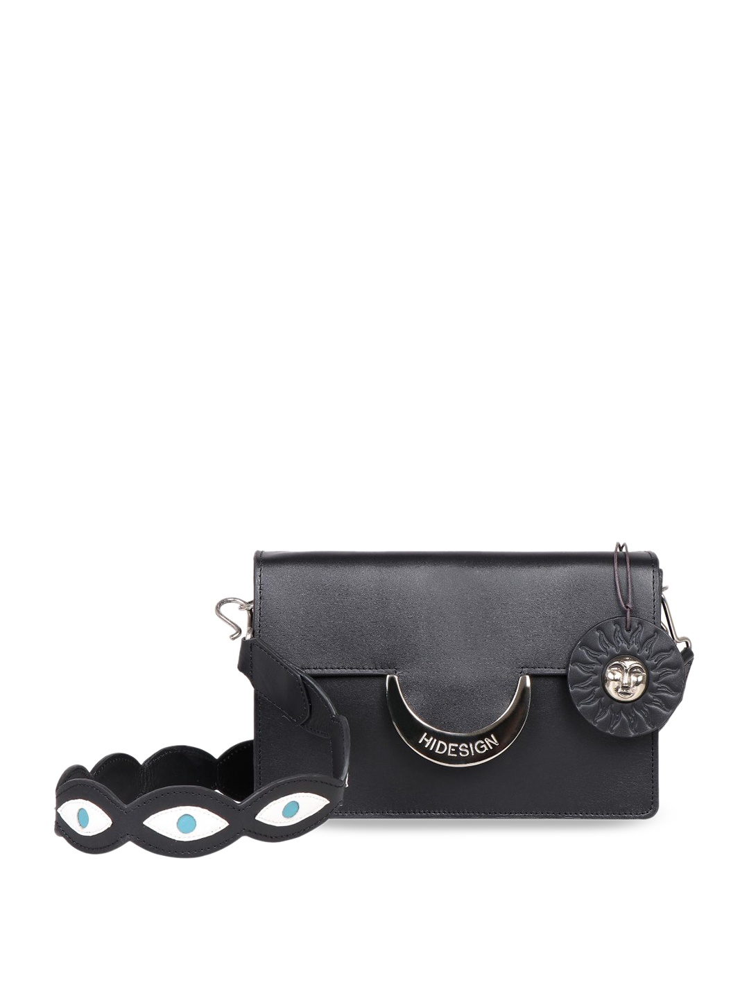 

Hidesign Black Leather Structured Sling Bag With Detachable Sling Strap