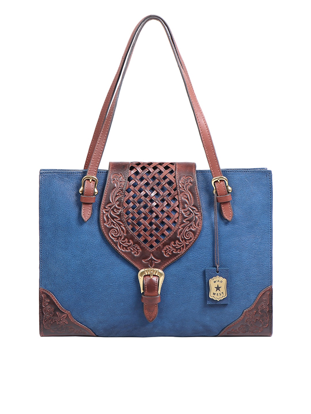 

Hidesign Blue Leather Structured Handheld Bag