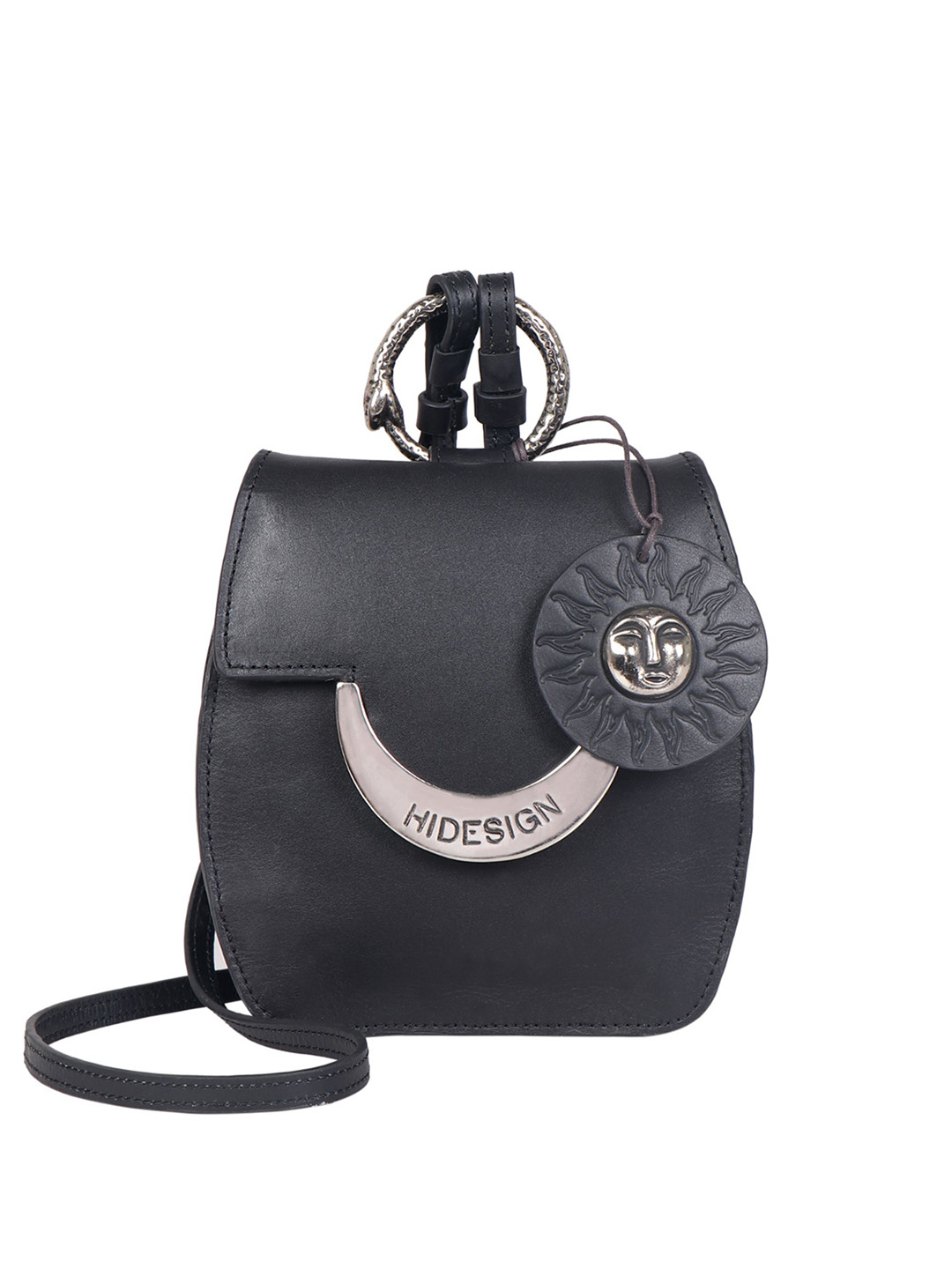 

Hidesign Black Leather Structured Satchel With Detachable Sling Strap