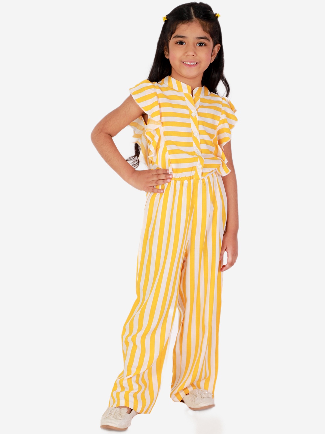 

Superminis Girls Mustard & White Stripes Printed Jumpsuit