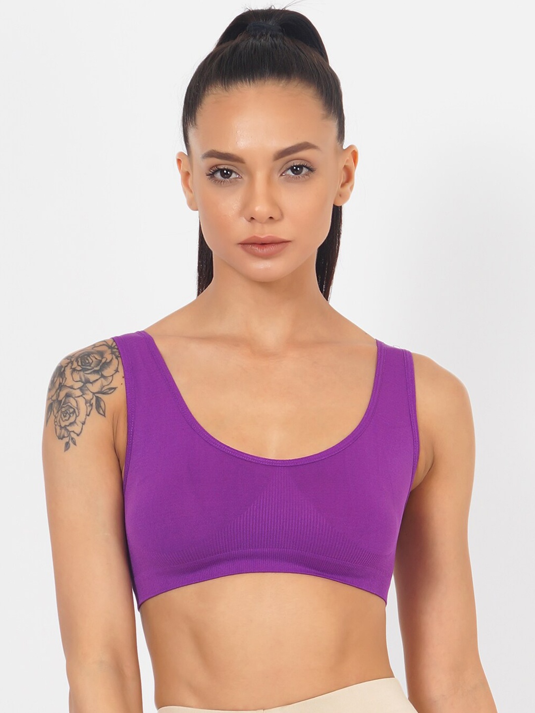 

XOXO Design Purple Solid Dry Fit Technology Workout Bra - Non-Padded Non-Wired